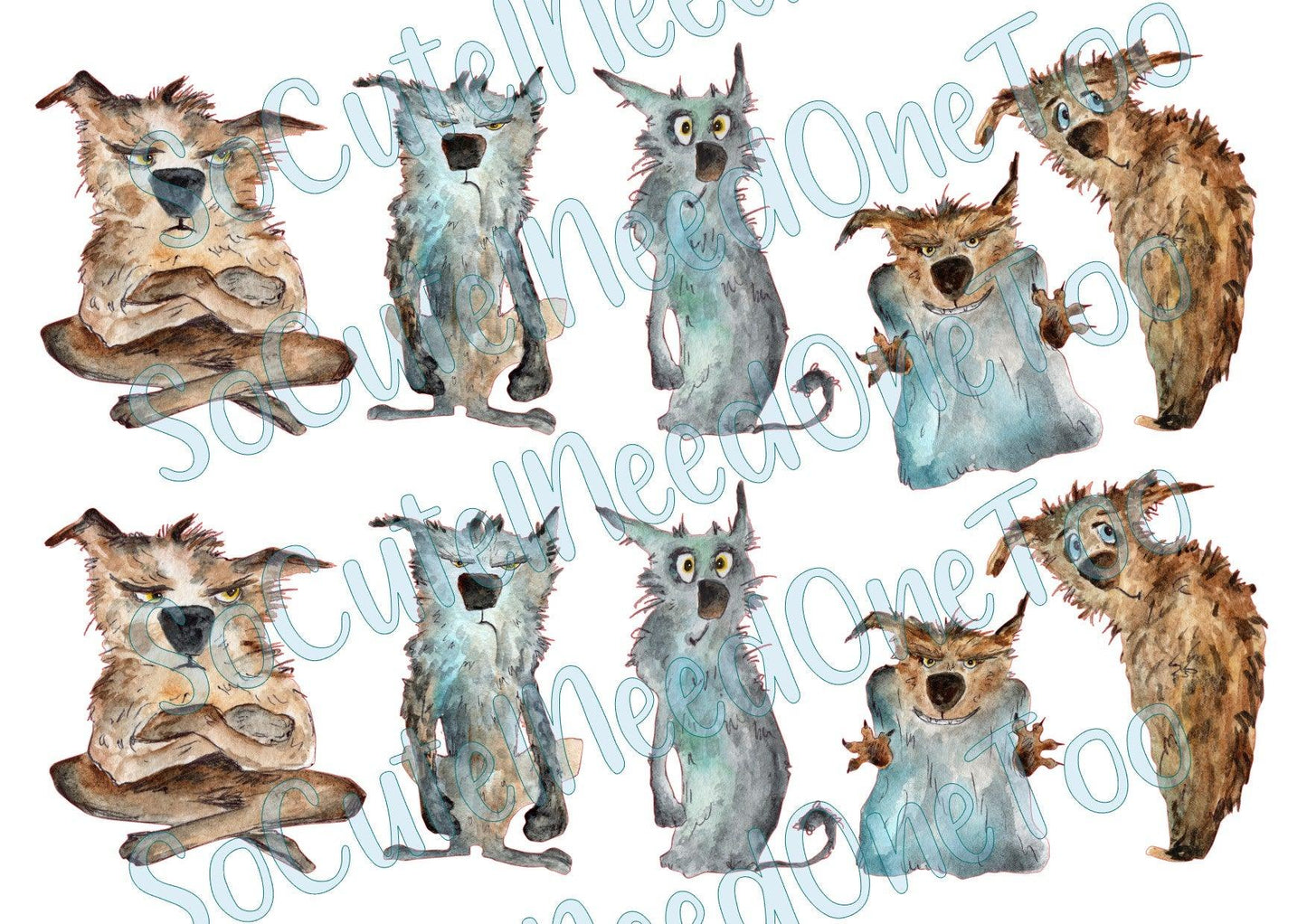 Dog Portraits Watercolor on Clear/White Waterslide Paper Ready To Use - SoCuteINeedOneToo