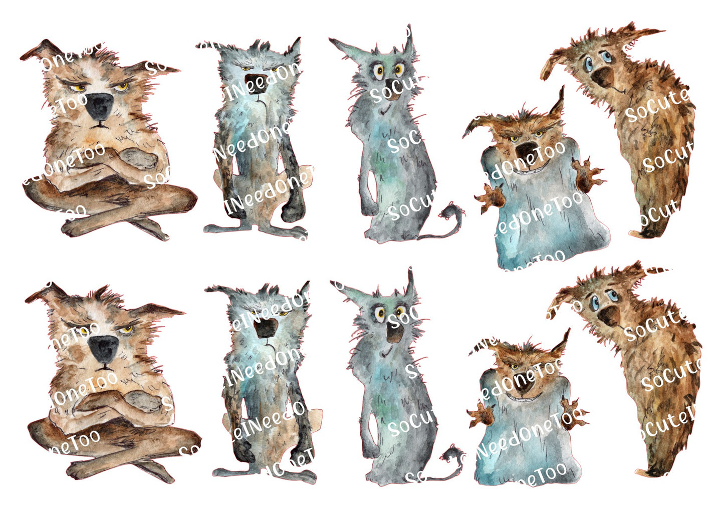 Dog Portraits Watercolor on Clear/White Waterslide Paper Ready To Use - SoCuteINeedOneToo