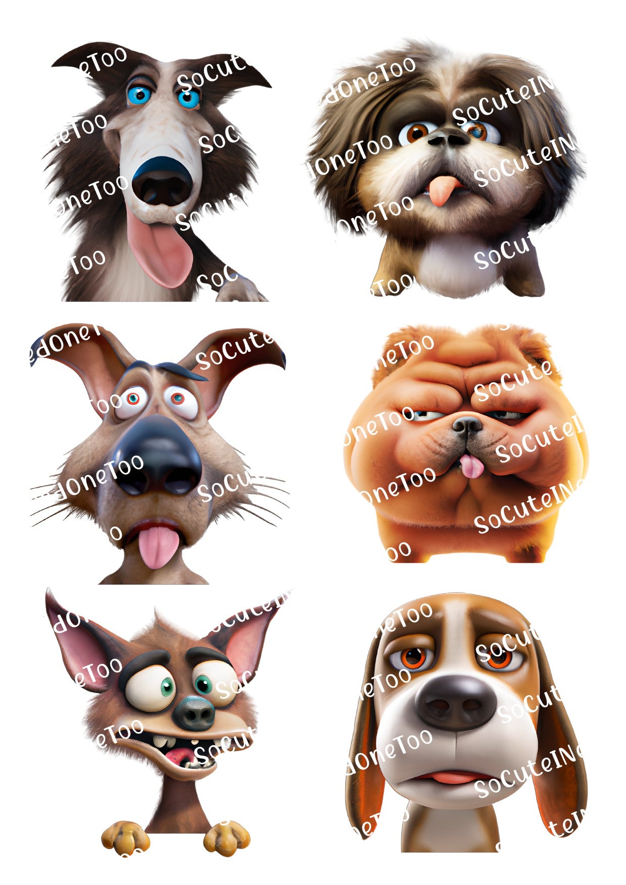 Dogs - Cartoon Cute Heads Waterslide Decals - SoCuteINeedOneToo