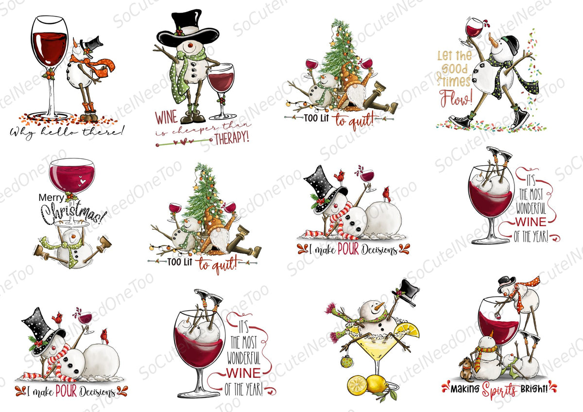 Drinking Snowman Waterslide Decals - funny wine snowman designs - SoCuteINeedOneToo