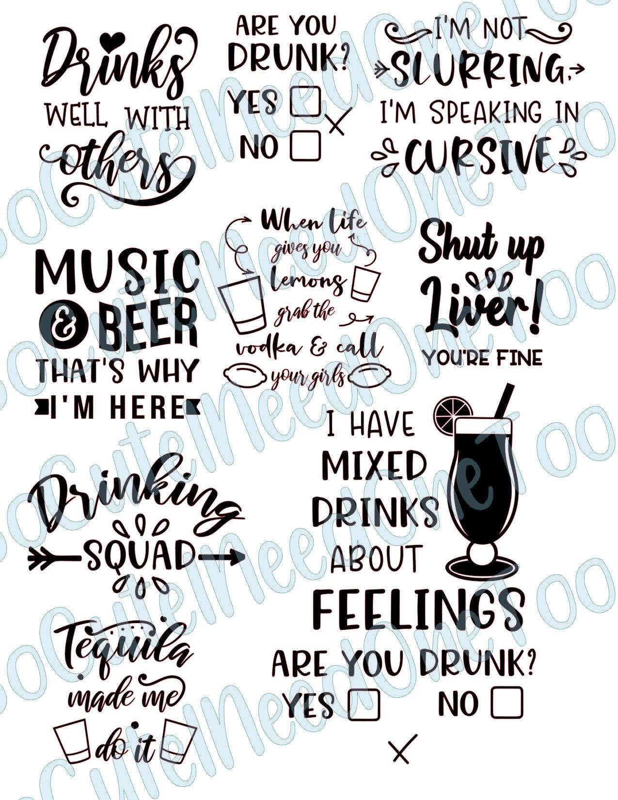 Drinking Squad on Clear/White Waterslide Paper Ready To Use - SoCuteINeedOneToo