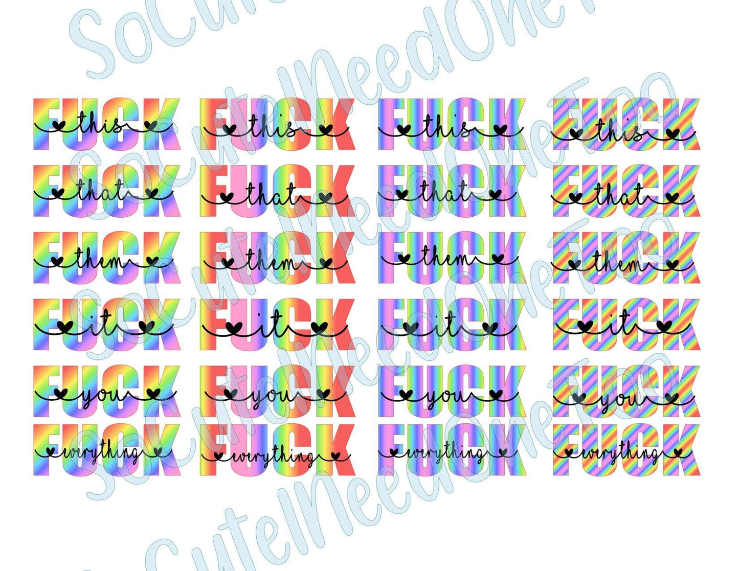 Fuck This & That on Clear/White Waterslide Paper Ready To Use - SoCuteINeedOneToo
