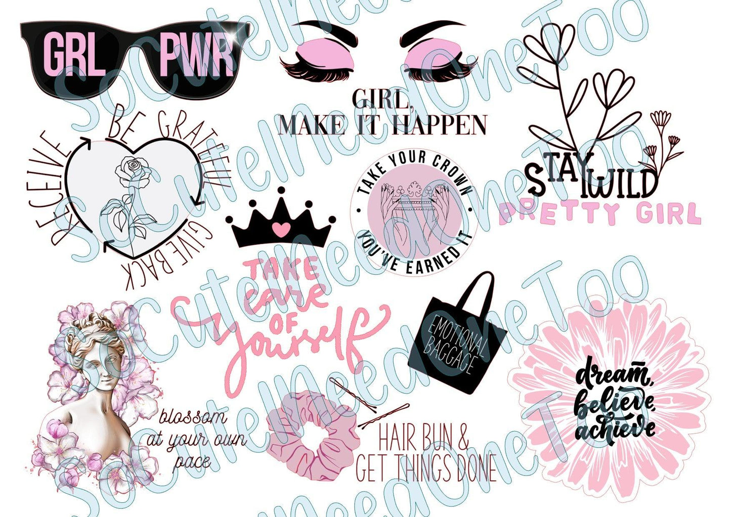 Girl Power on Clear/ White Waterslide Paper Ready To Use - SoCuteINeedOneToo
