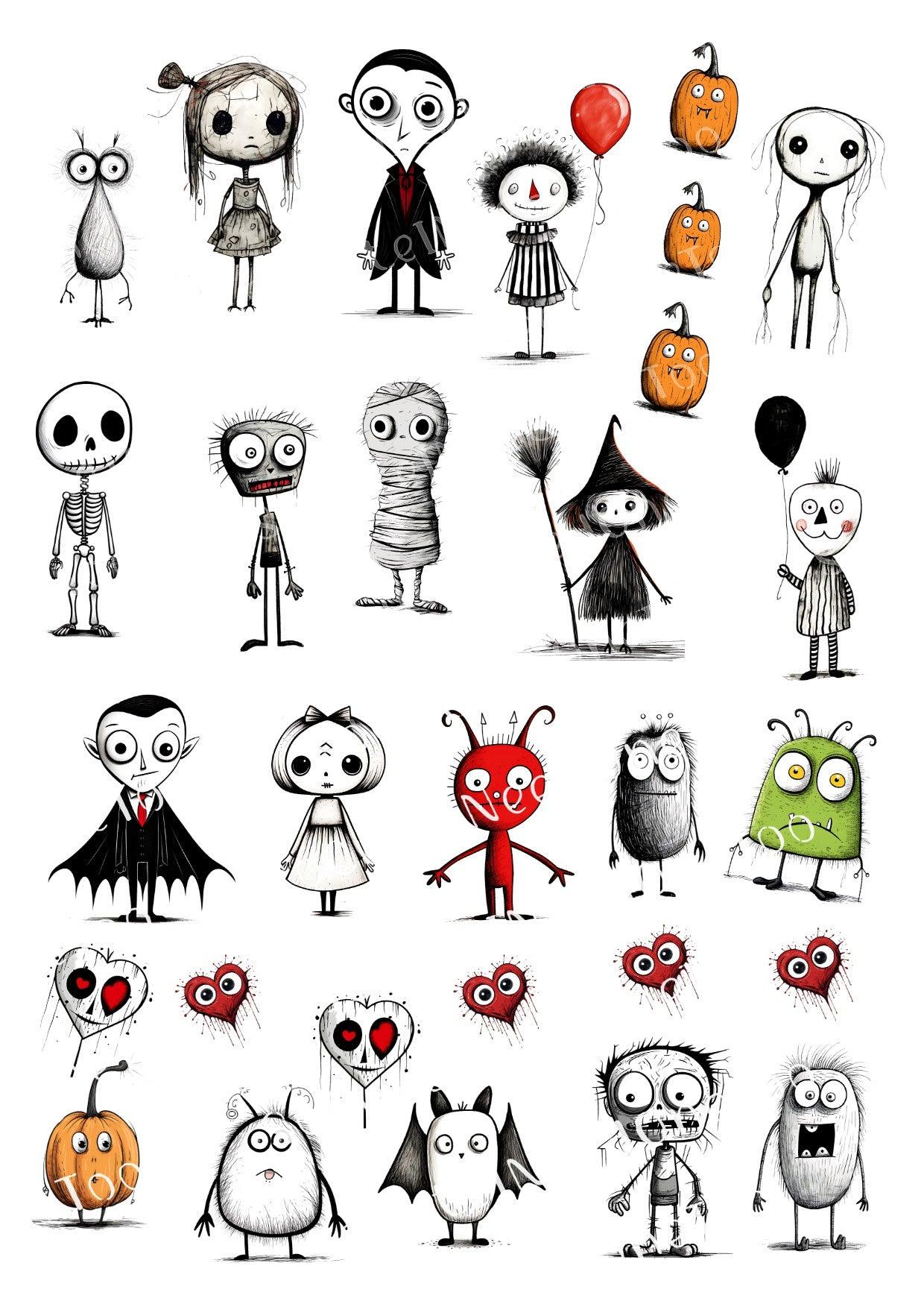 Halloween Sketched Characters Decals - SoCuteINeedOneToo