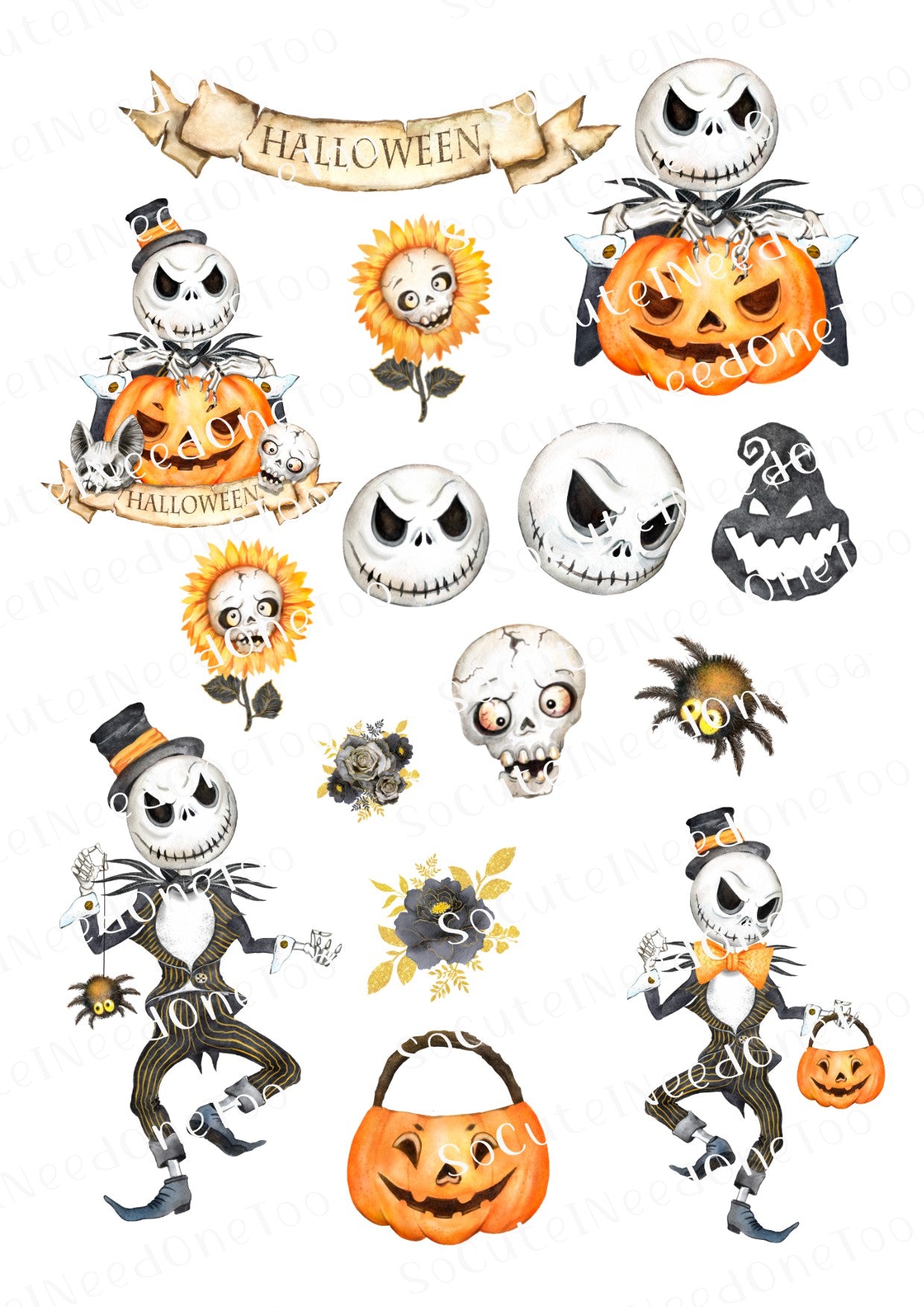 Halloween Watercolor Jack NMBC Waterslide Decals - SoCuteINeedOneToo