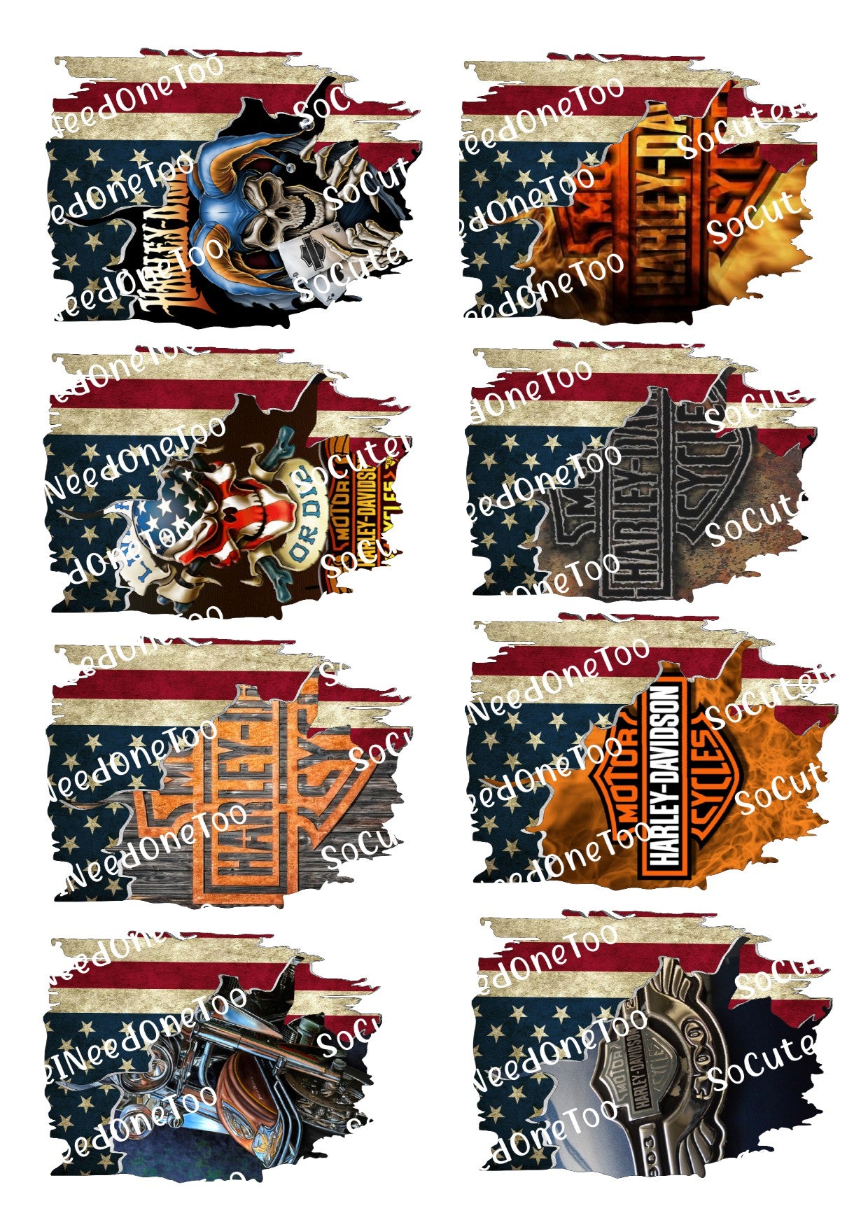 Harley Davidson Flags Waterslide Decals - SoCuteINeedOneToo
