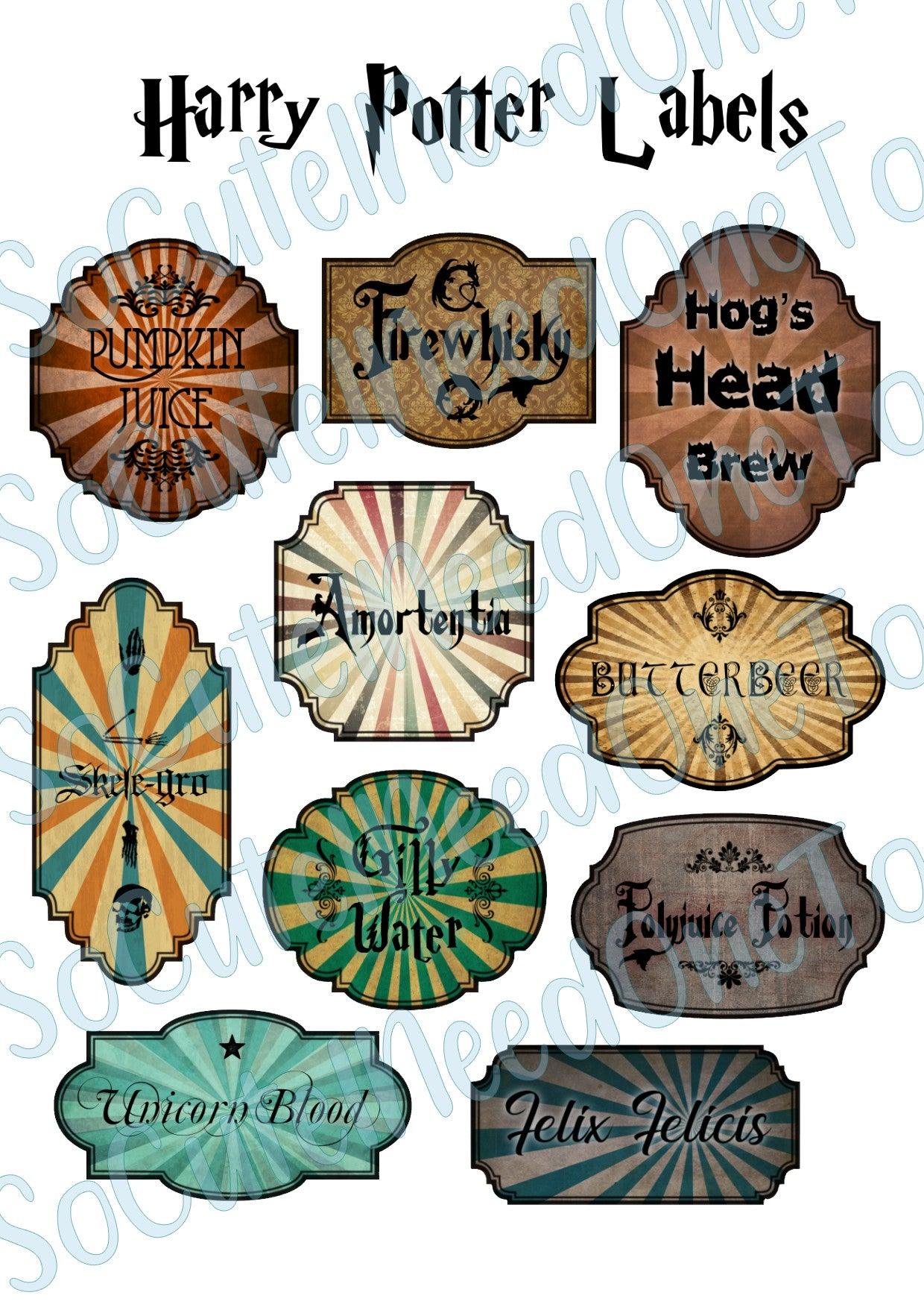 Harry Potter Drinking Labels on Clear/White Waterslide Paper Ready To Use - SoCuteINeedOneToo
