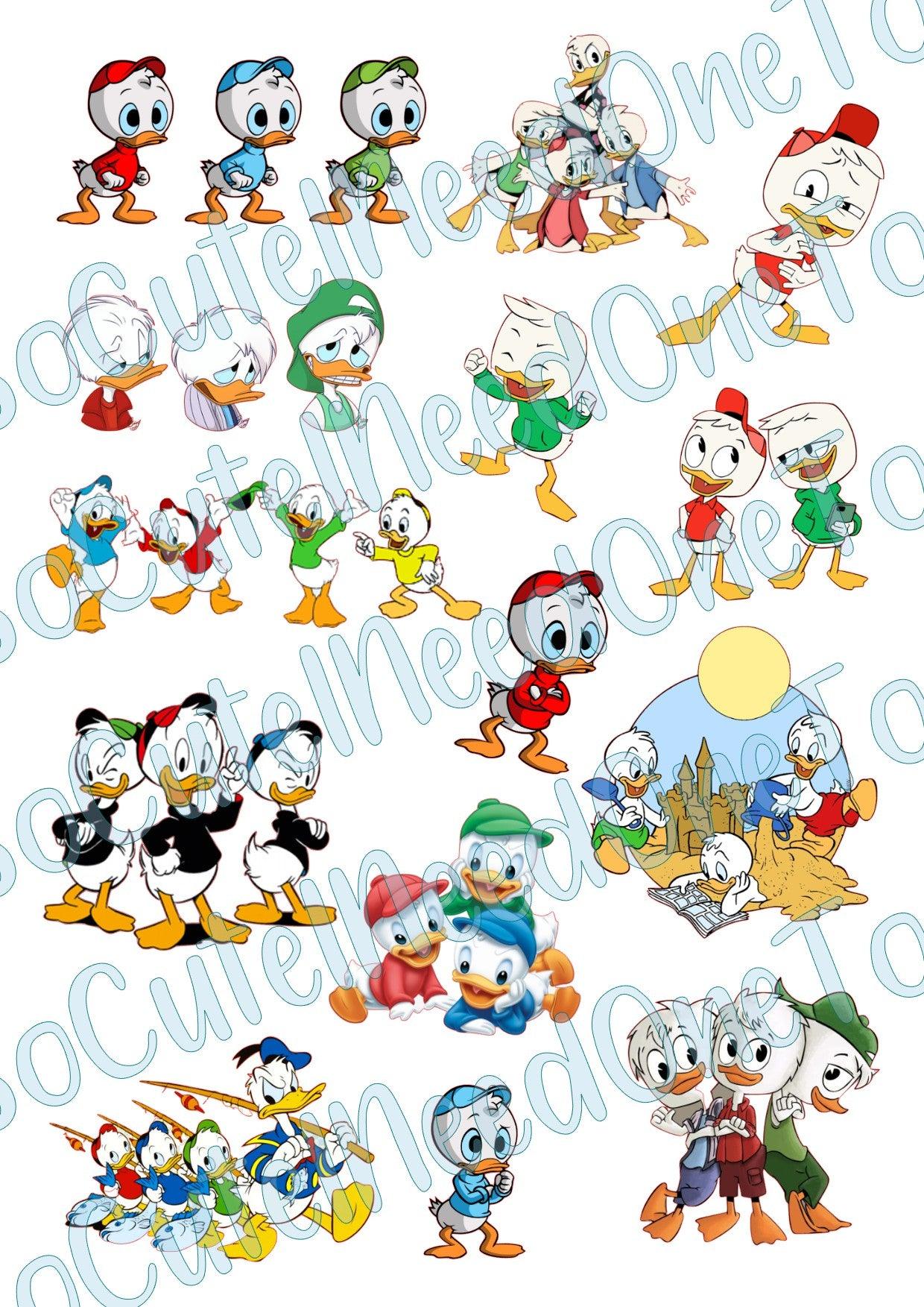 Hewey Dewey Lewey Duck on Clear/White Waterslide Paper Ready To Use - SoCuteINeedOneToo