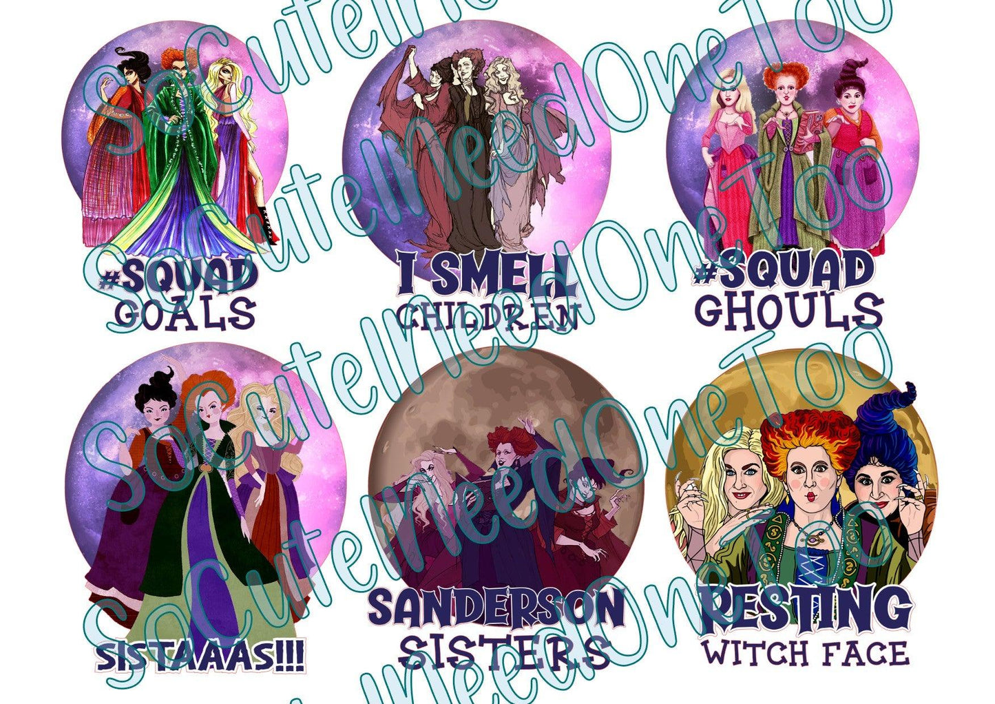 Hocus Pocus - Circle Pictures on Clear/White Waterslide Paper - SoCuteINeedOneToo