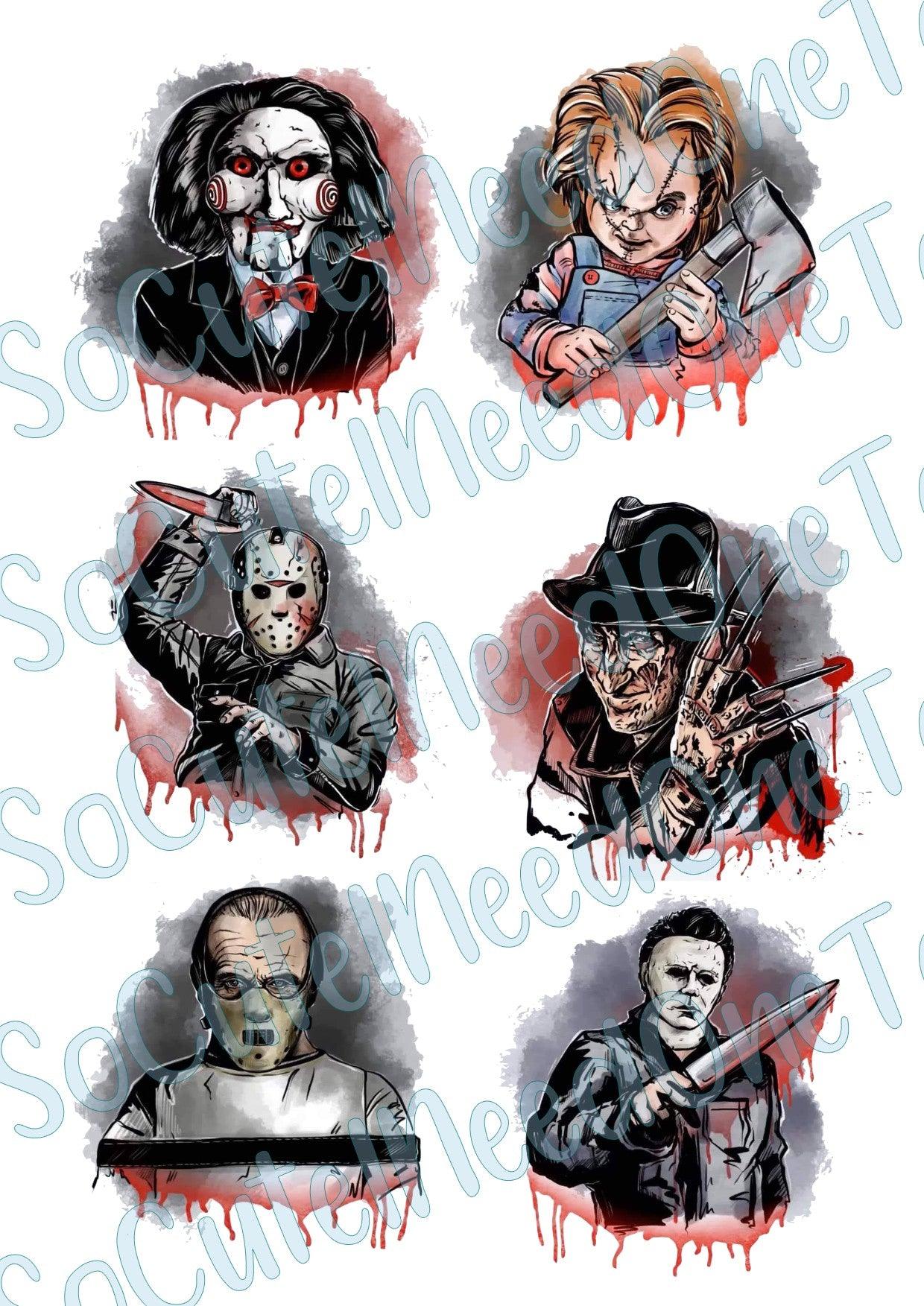 Horror - 6 Killers on Gray Backing Waterslide Decals - SoCuteINeedOneToo