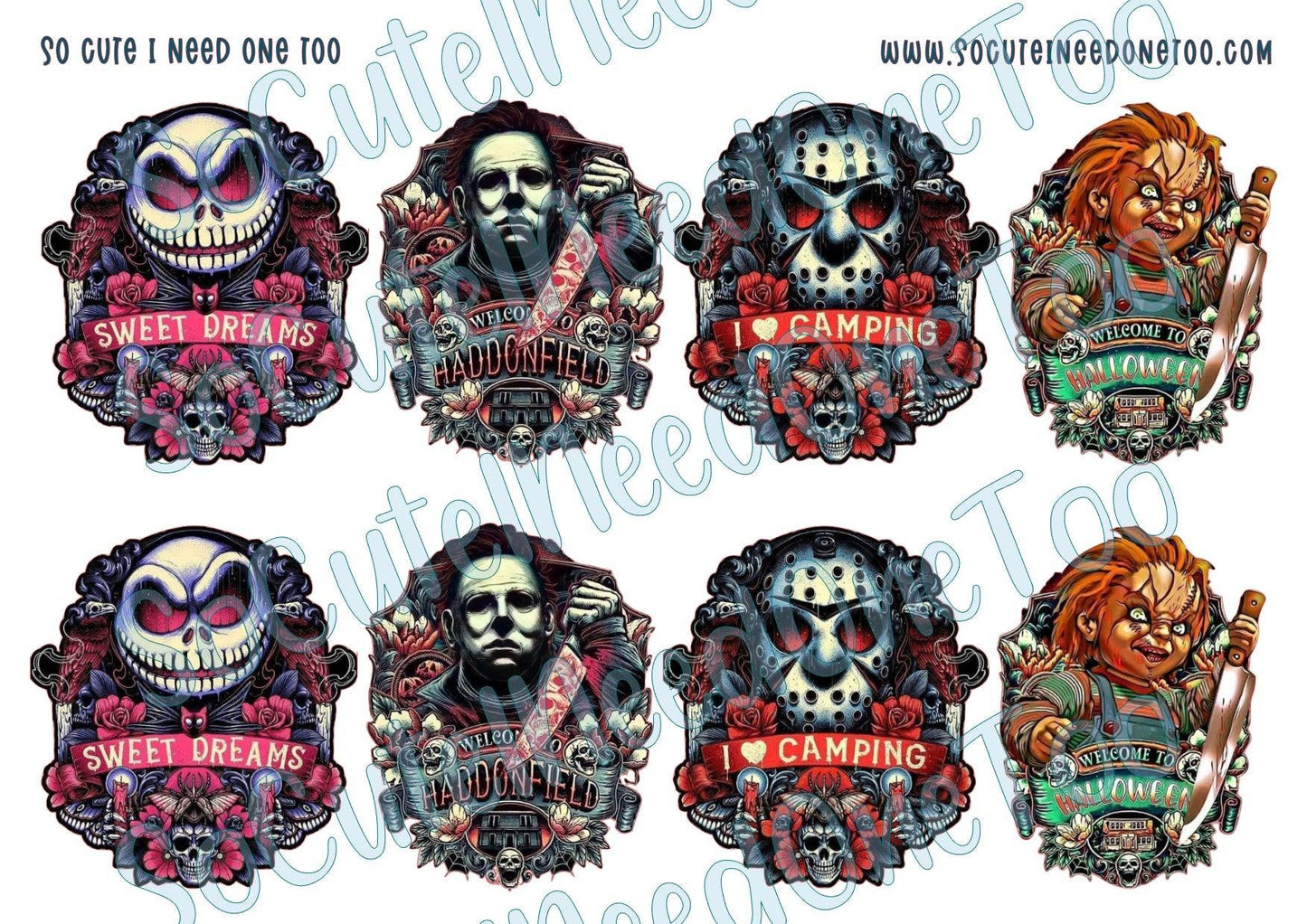 Horror - Jack, Michael, Jason, Chucky Waterslide Decals - SoCuteINeedOneToo