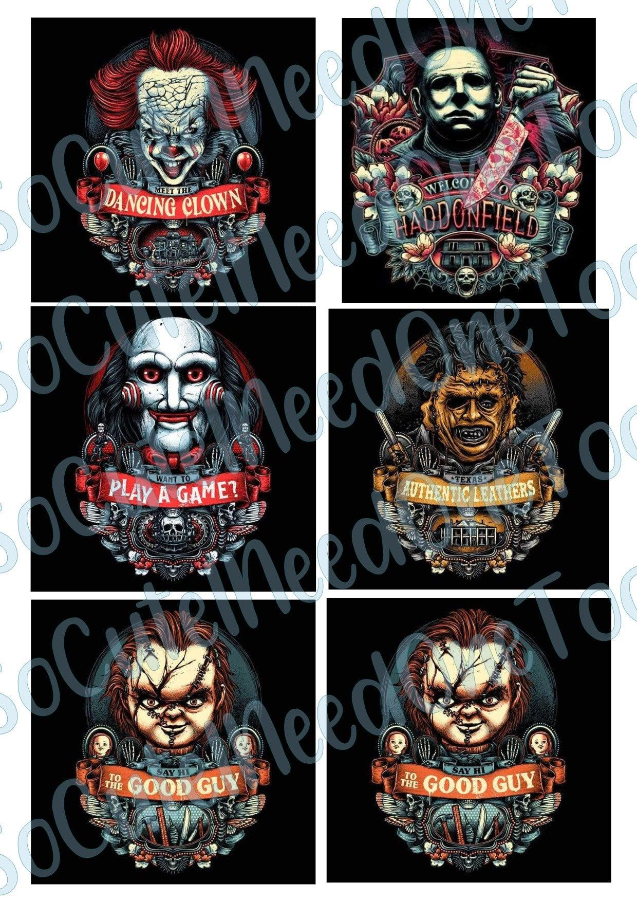 Horror- Old Time Killers on Clear/White Waterslide Paper Ready To Use - SoCuteINeedOneToo