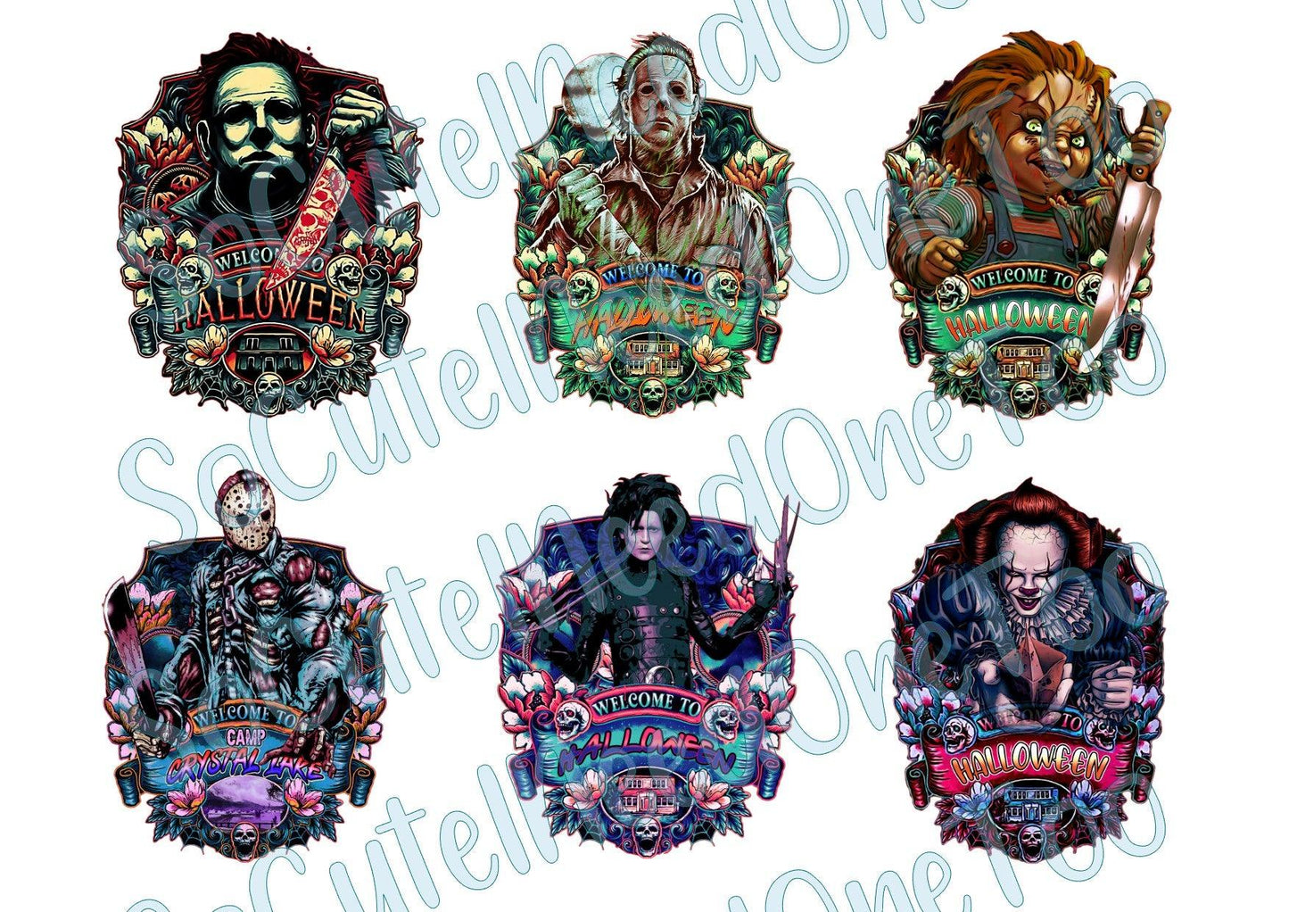 Horror - White Halloween Cards- on Clear/White Waterslide Paper Ready To Use - SoCuteINeedOneToo