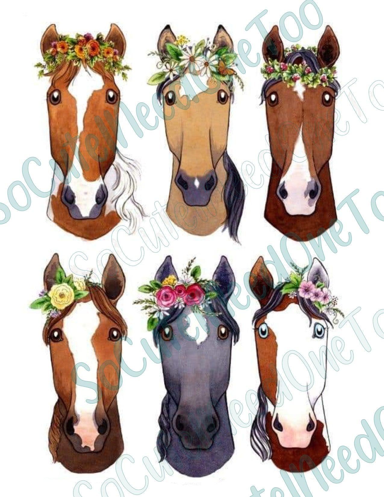 Horses With Flowers Clear/White on Waterslide Paper Ready To Use - SoCuteINeedOneToo