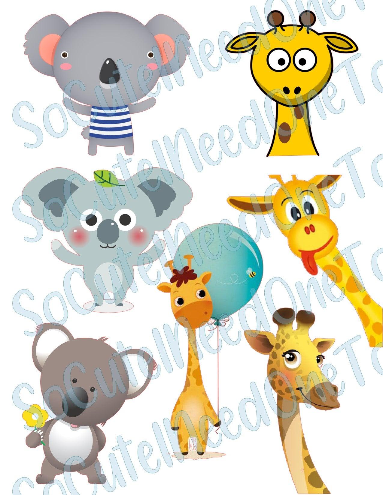 Koala & Giraffe Cuties on Clear/White Water Slide Paper Ready To Use - SoCuteINeedOneToo