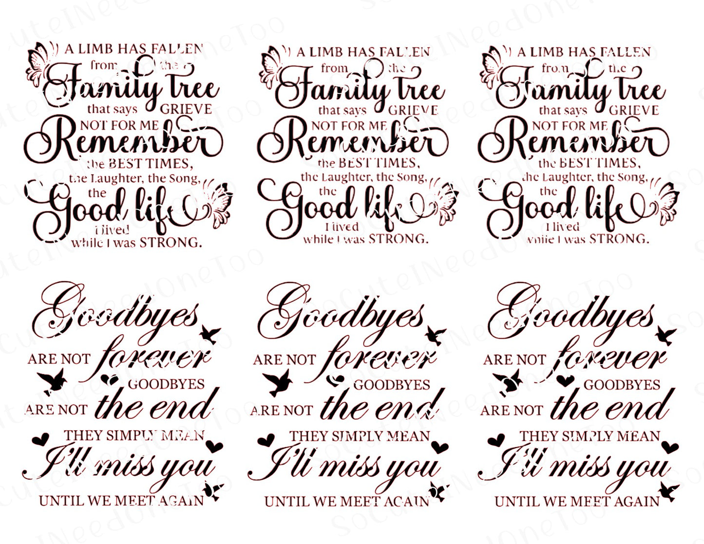 Memorial Sayings - A Limb Has Fallen Waterslide Decals - SoCuteINeedOneToo