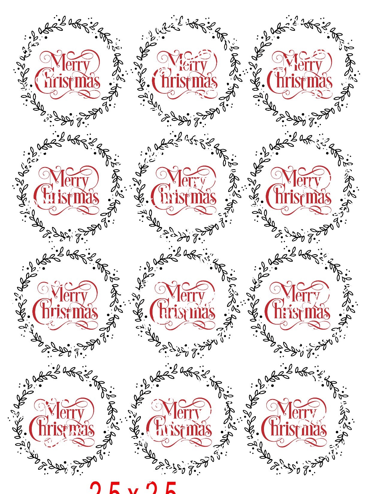 Merry Christmas Wreath 2.5 x 2.5 Waterslide Decals - SoCuteINeedOneToo