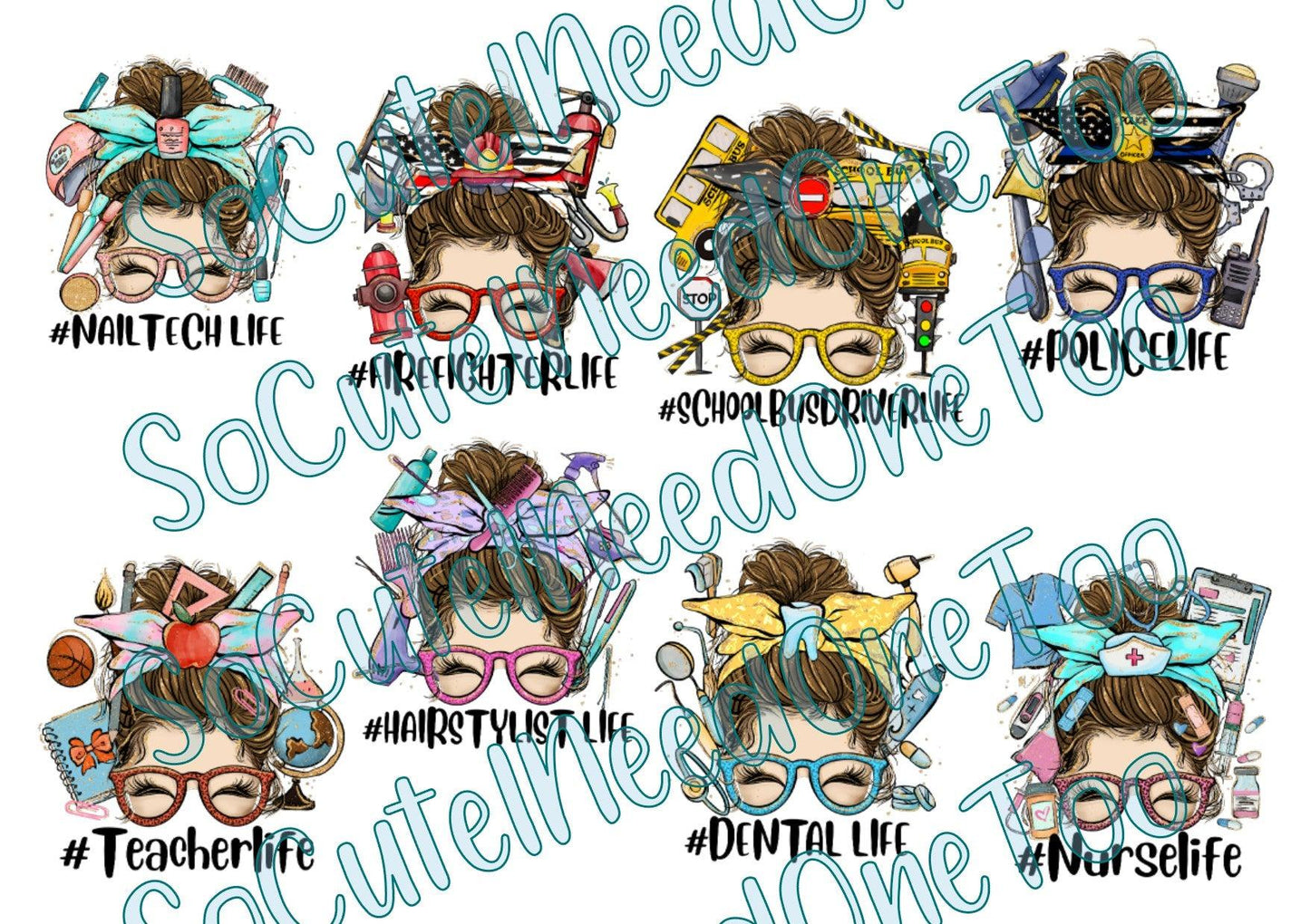 Messy Bun Occupations Waterslide Decals - SoCuteINeedOneToo