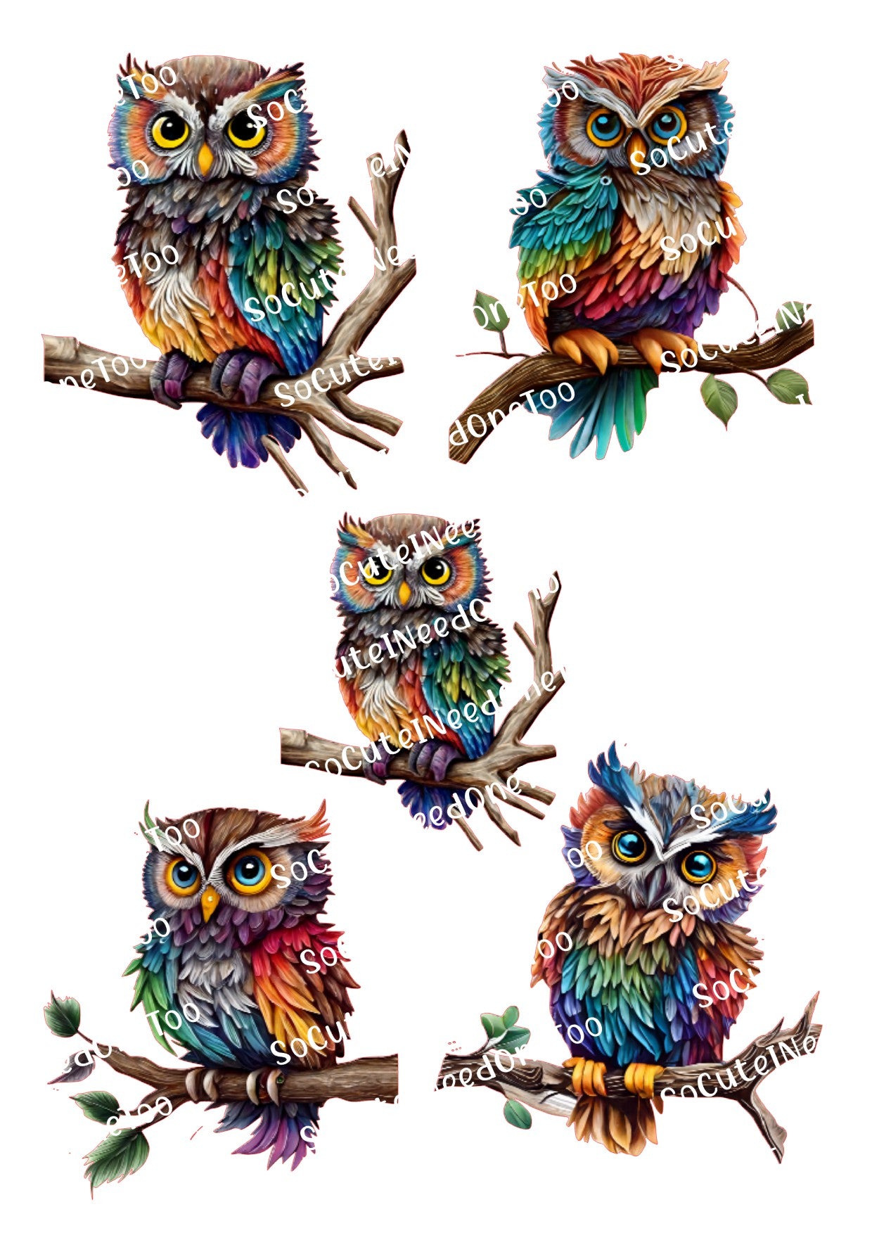 Owl Multicolor Waterslide Decals - SoCuteINeedOneToo