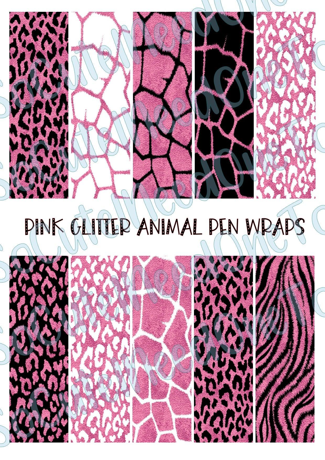 Pink Glitter Animal Skin Pen Wraps - SoCuteINeedOneToo