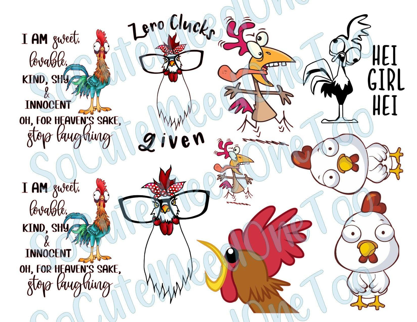 Rooster Selection on Clear/White Waterslide Paper Ready To Use - SoCuteINeedOneToo