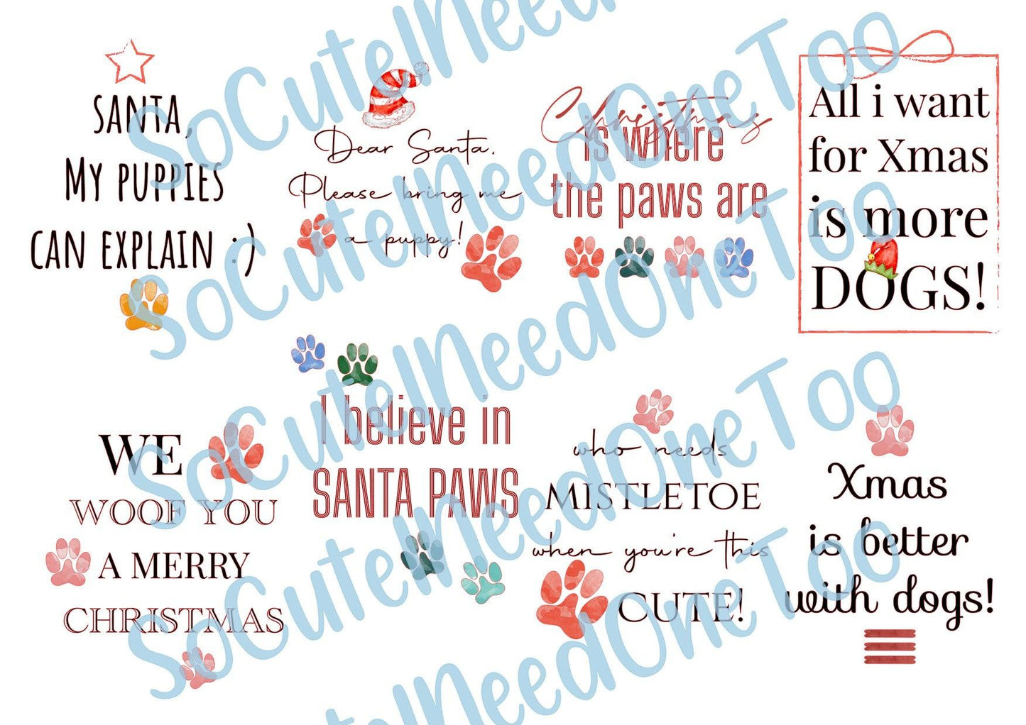 Santa Paws - Christmas Waterslide Decals - SoCuteINeedOneToo