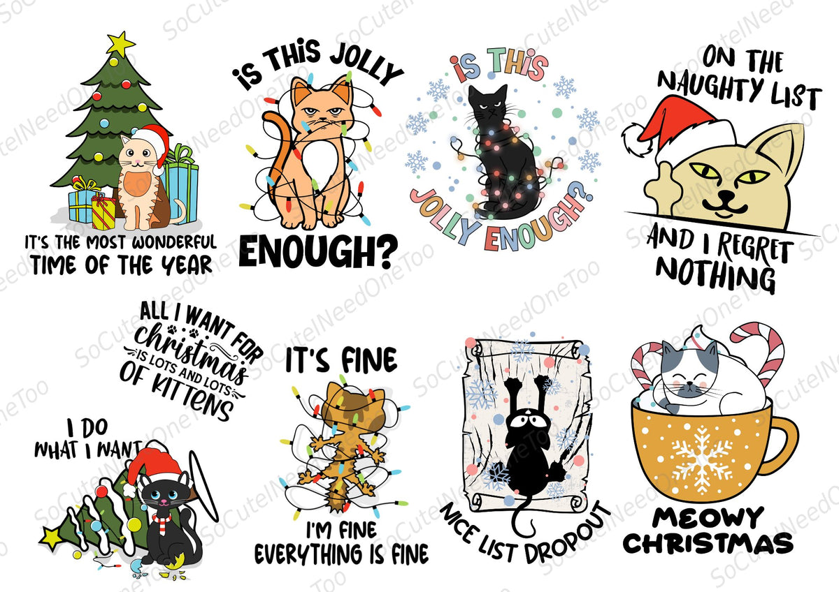 Sarcastic Animals Christmas Waterslide Decals - funny holiday cat sayings - SoCuteINeedOneToo