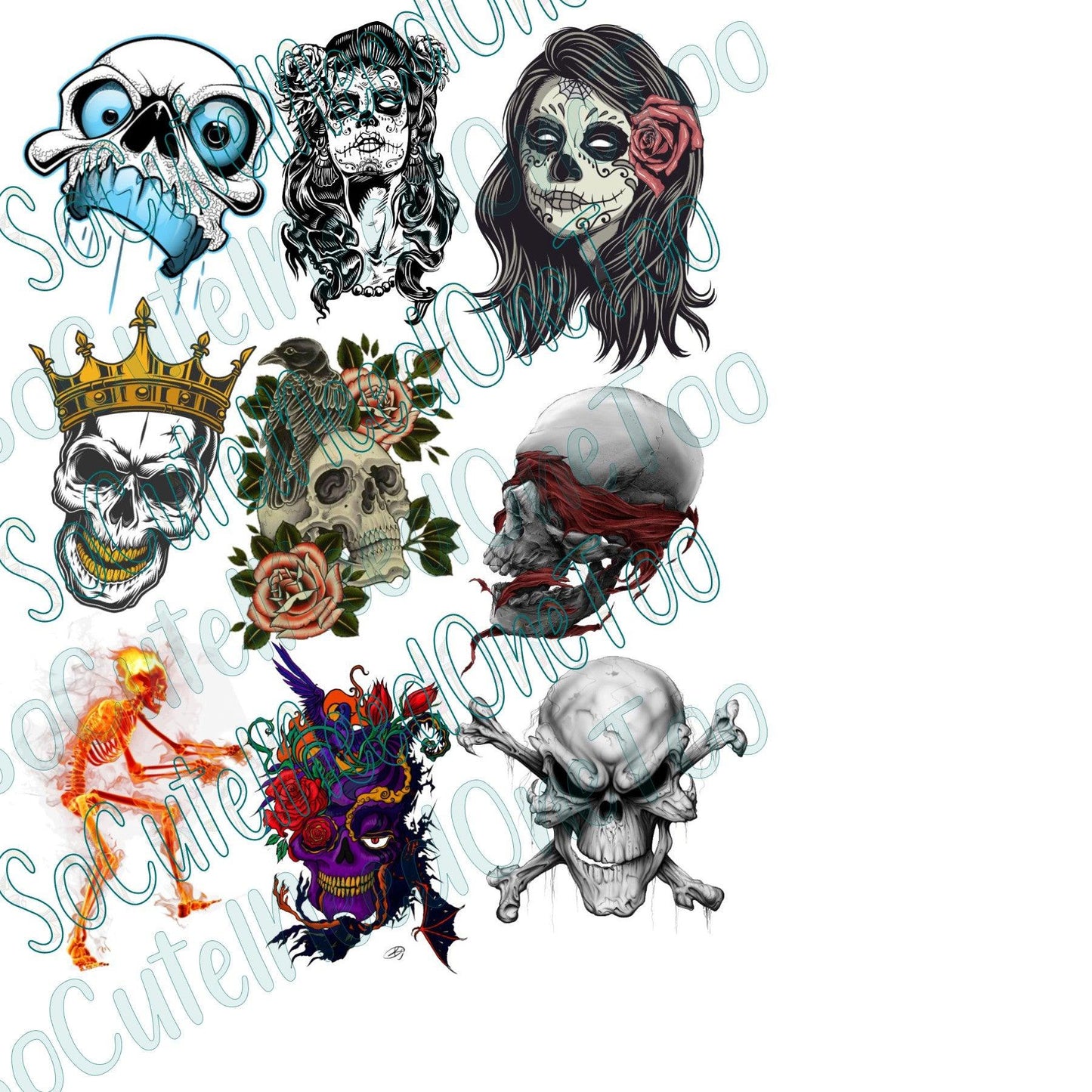 Skulls #1 On Clear Water Slide Paper Sealed and Ready To Use - SoCuteINeedOneToo