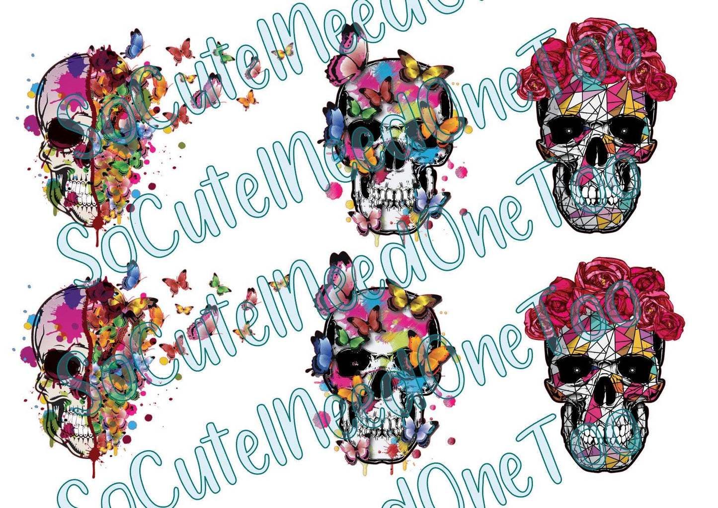 Skulls - Butterflies - on Clear/White Waterslide Paper Ready To Use - SoCuteINeedOneToo