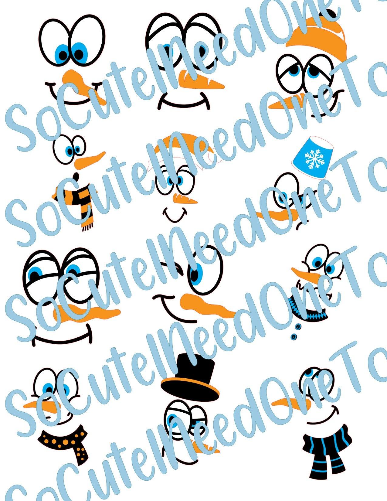 Snowman Faces on Clear/White Waterslide Paper - Ready To Use - SoCuteINeedOneToo