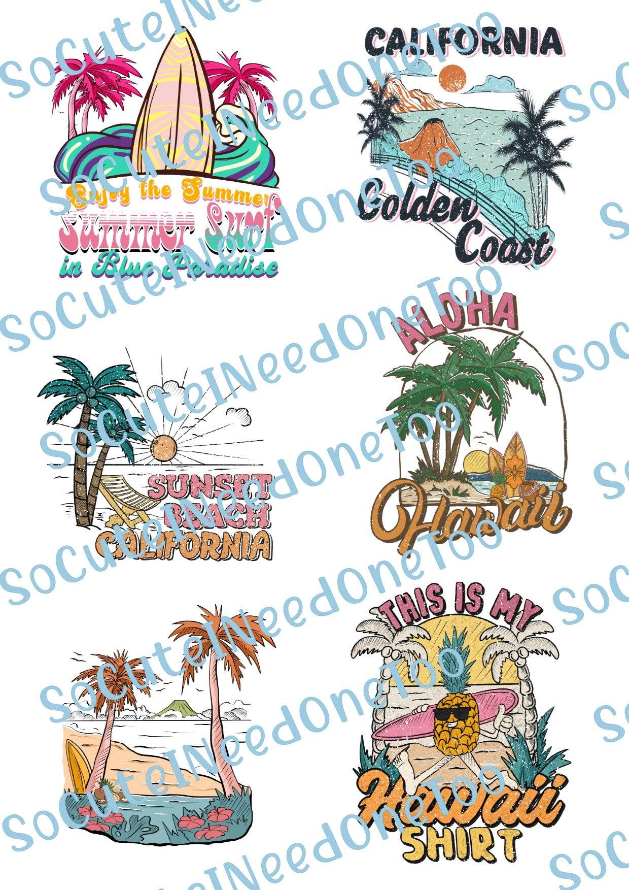 Summer - California Surf Waterslide Decals - Ready To Use - SoCuteINeedOneToo