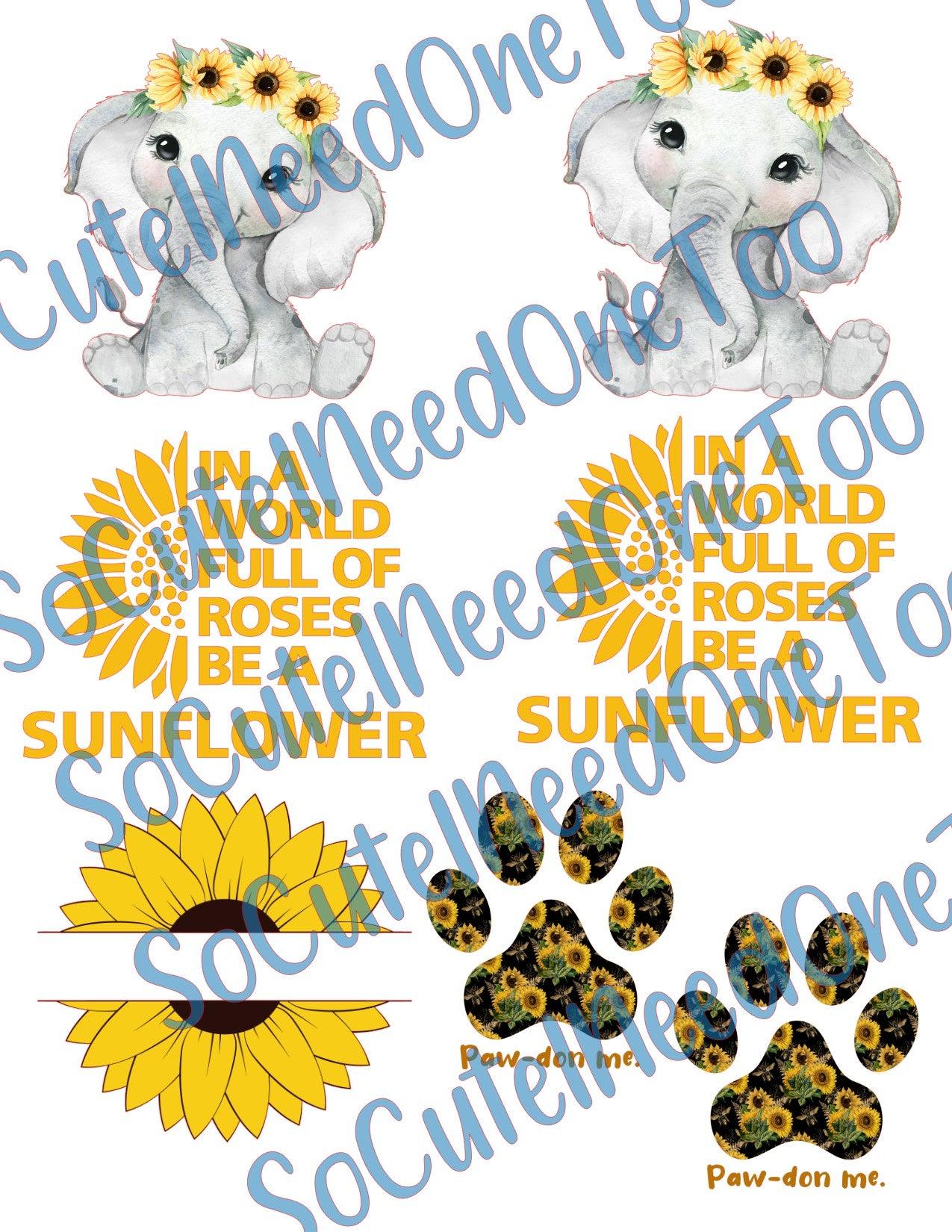 Sunflower Elephant Waterslide Decals - SoCuteINeedOneToo