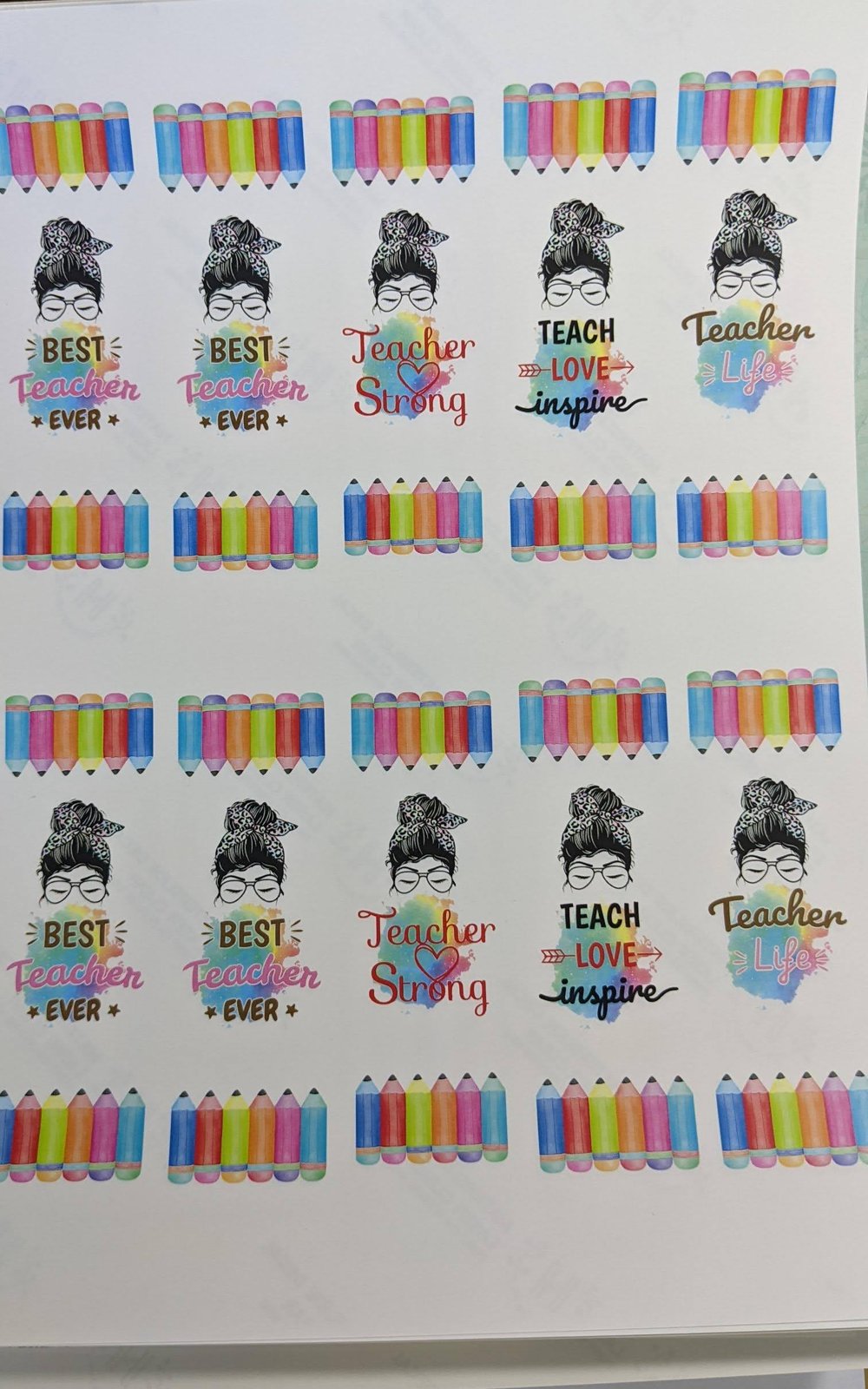 Teacher Life Pen Wraps printed waterslide decal sheet