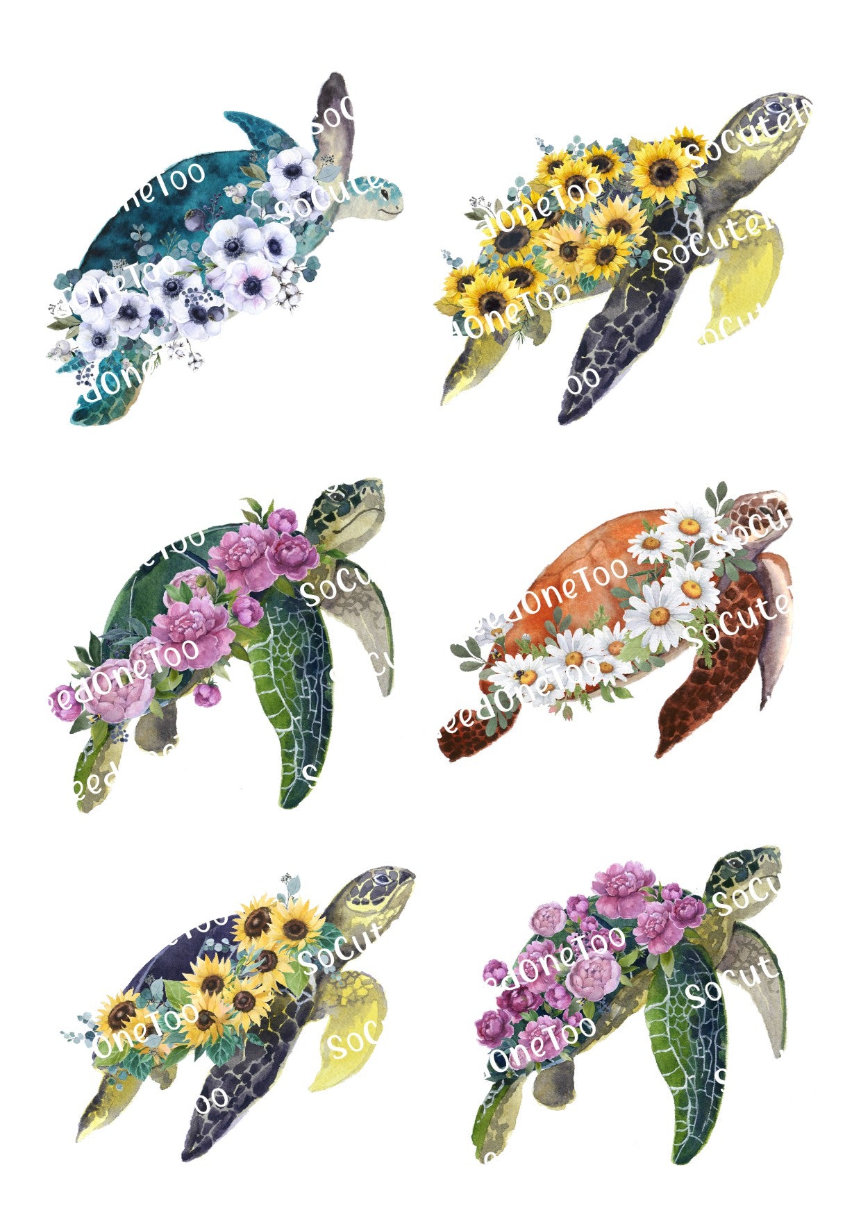 Turtles with Flowers Decals - SoCuteINeedOneToo