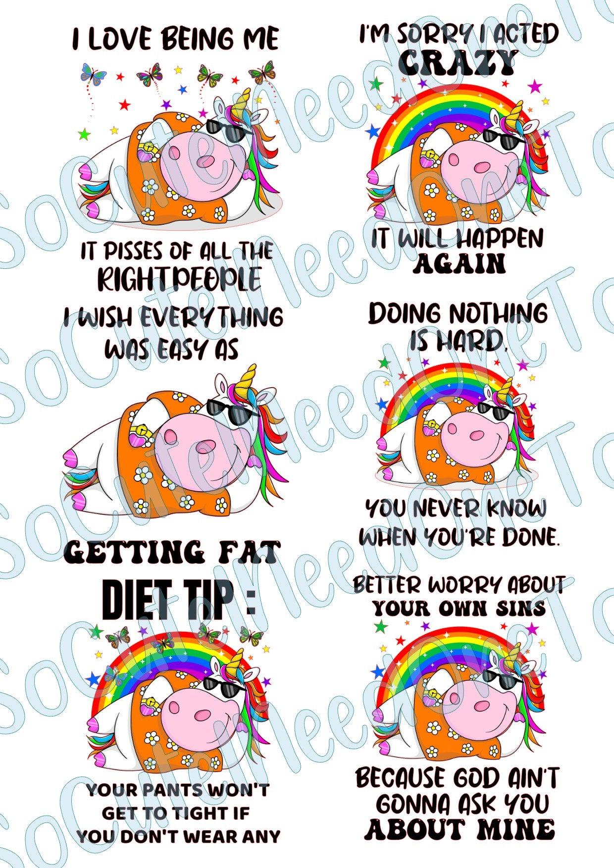 Unicorns - Big Girls on Clear/White Waterslide Paper - Ready To Use - SoCuteINeedOneToo