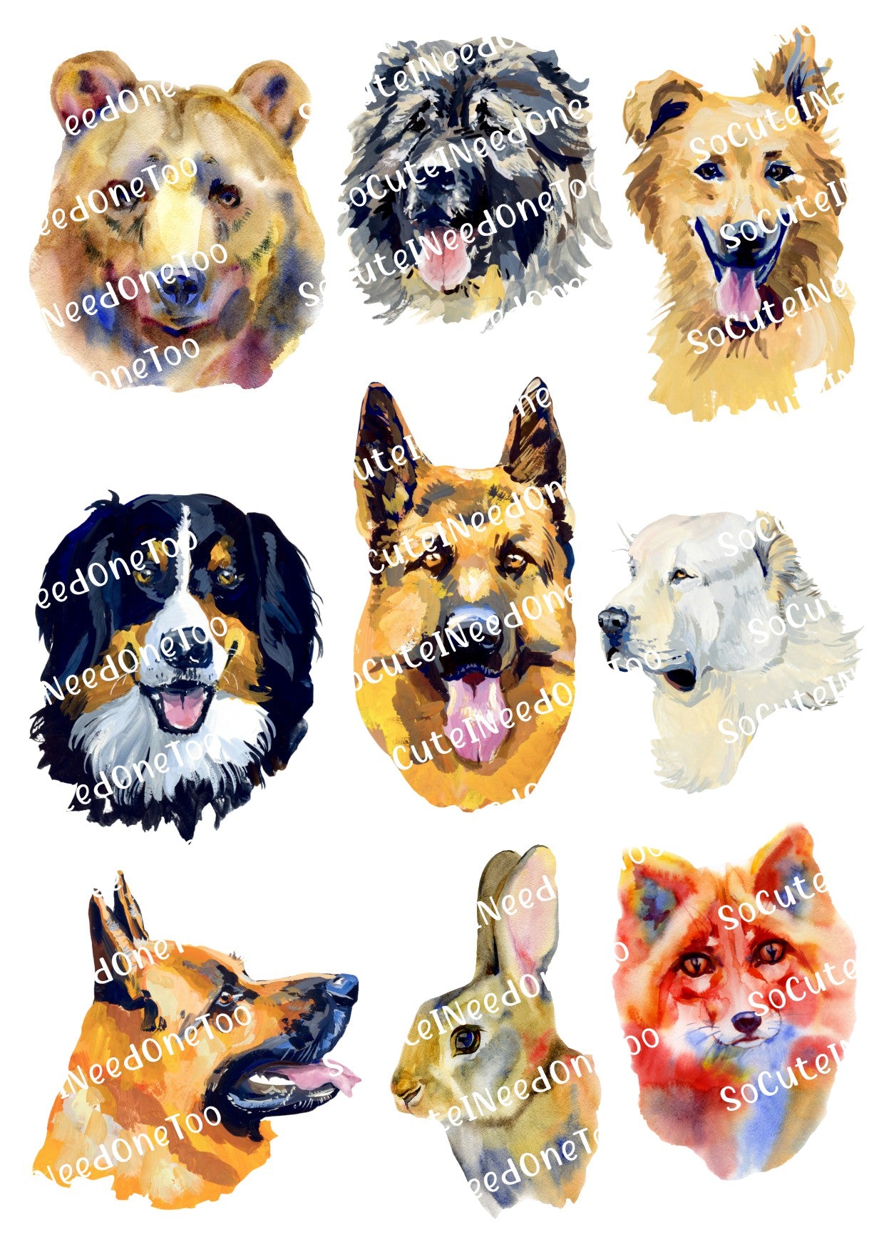 Watercolor Animals Waterslide Decals - SoCuteINeedOneToo