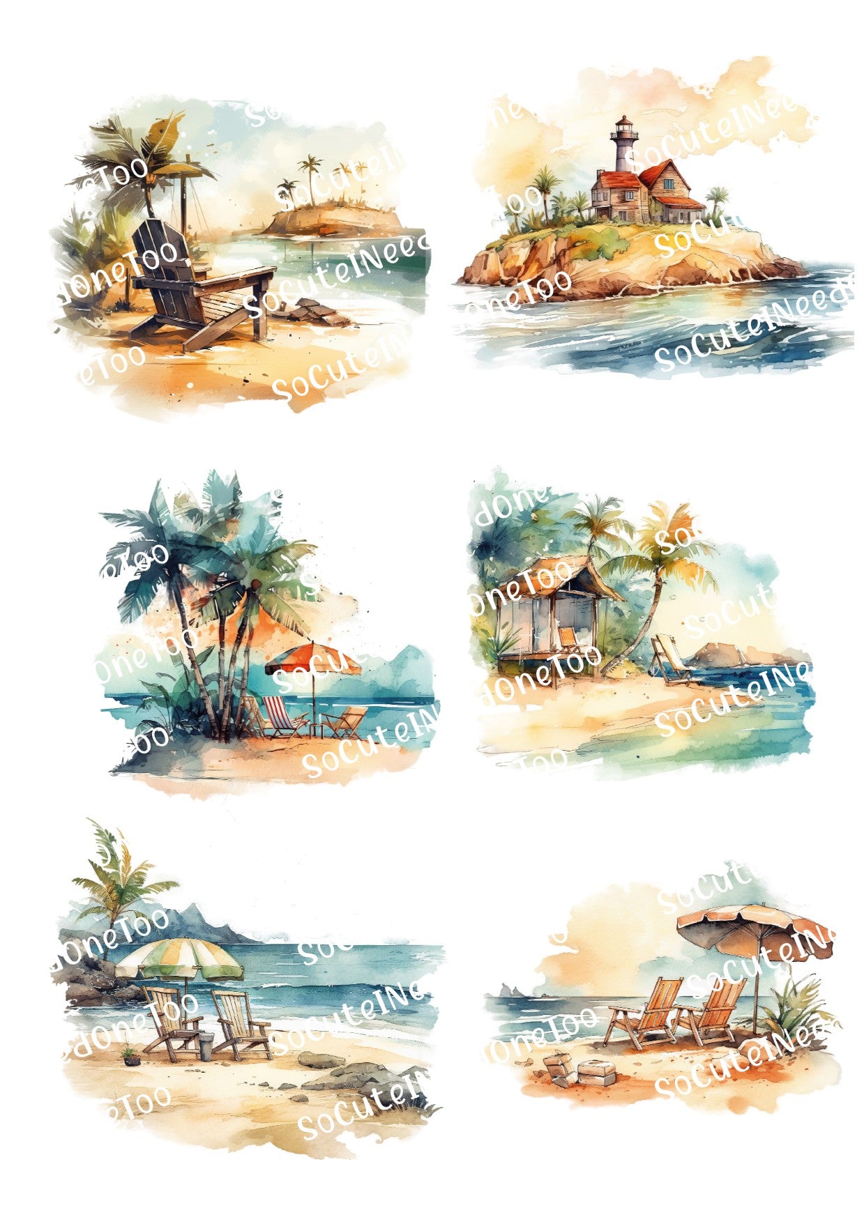 Watercolor Beach Life #2 Waterslide Decals - SoCuteINeedOneToo