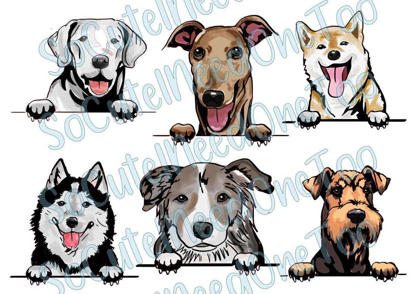 Watercolor Dogs Sketches Waterslide Decals - SoCuteINeedOneToo