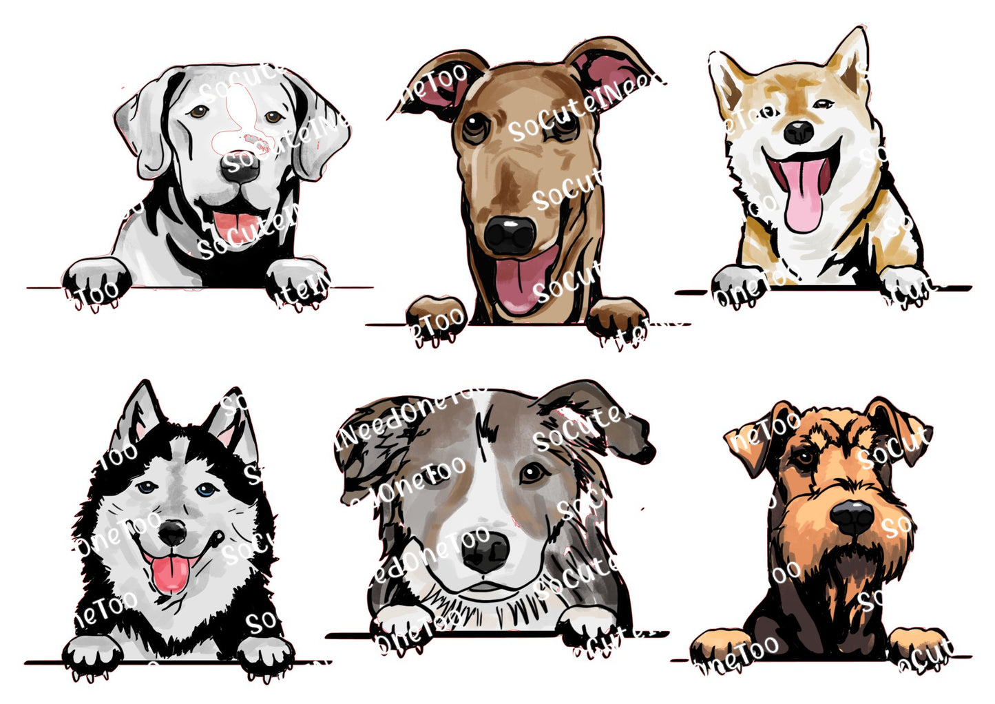 Watercolor Dogs Sketches Waterslide Decals - SoCuteINeedOneToo
