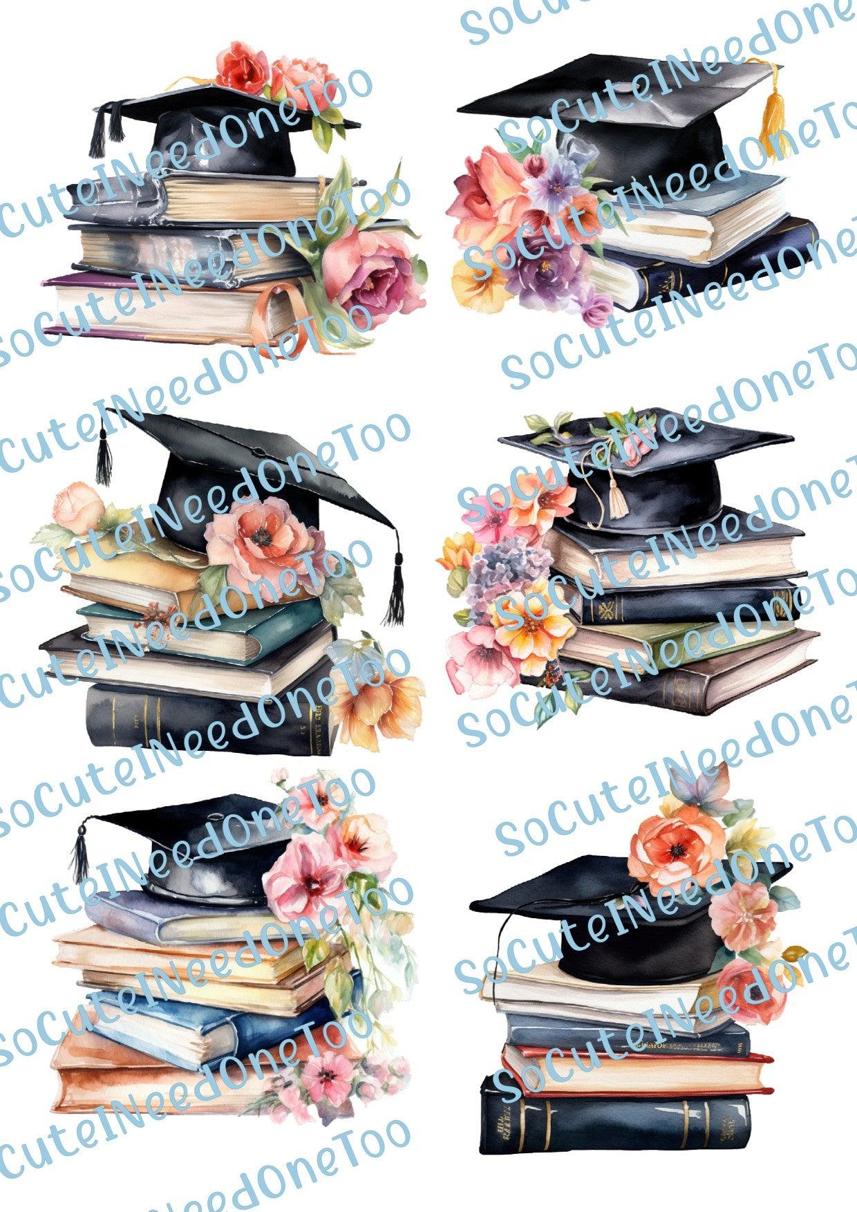 Watercolor Graduation Hats Waterslide Decals - SoCuteINeedOneToo
