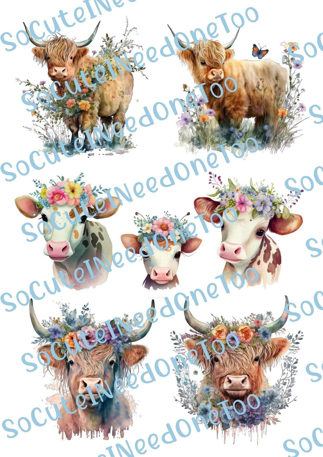 Watercolor Highland Cows Waterslide Decals - SoCuteINeedOneToo