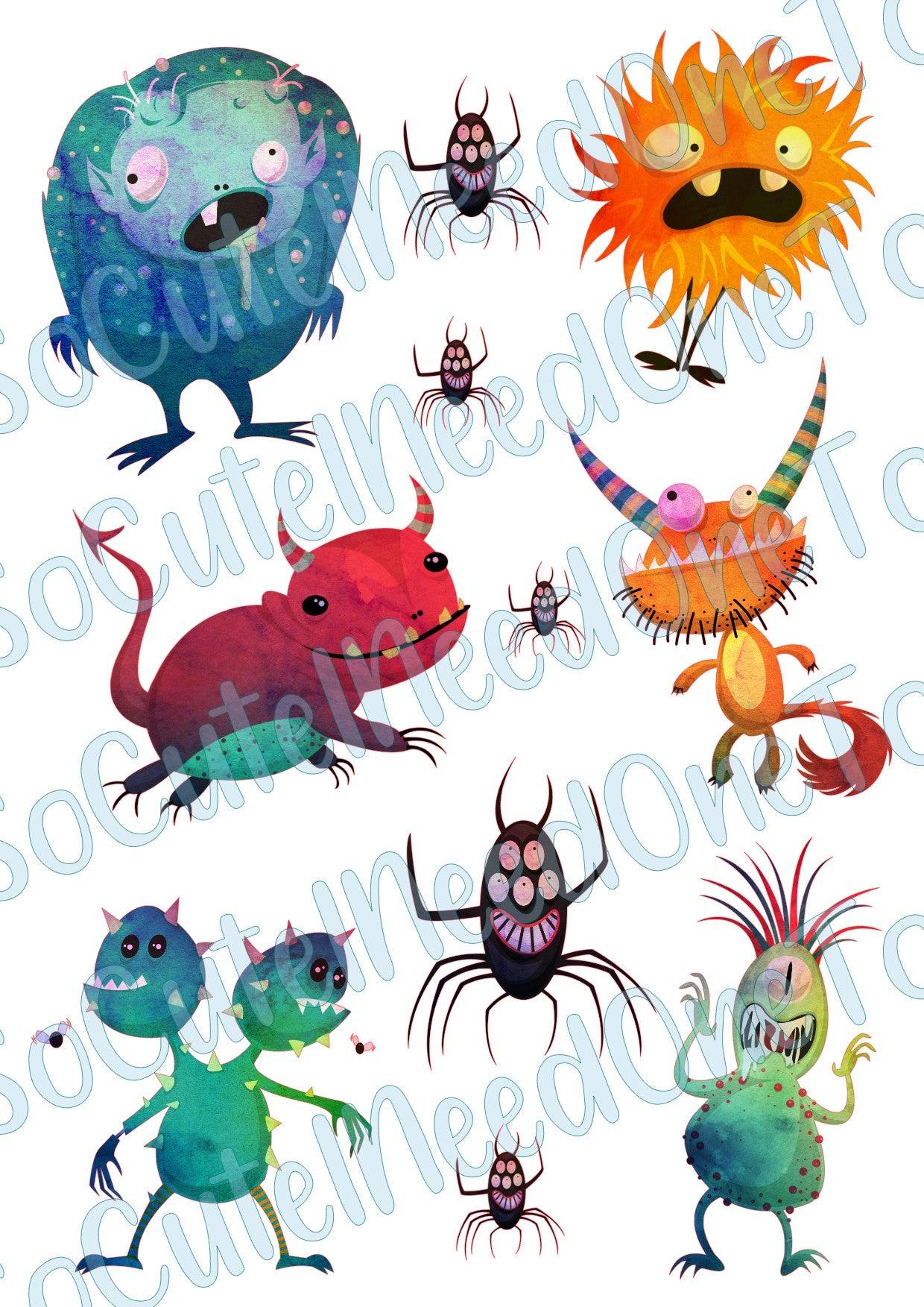 Watercolor Monsters - Halloween - Waterslide Decals - SoCuteINeedOneToo