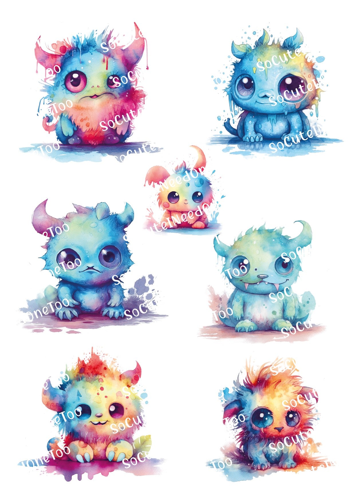 Watercolor Monsters Waterslide Decals - SoCuteINeedOneToo