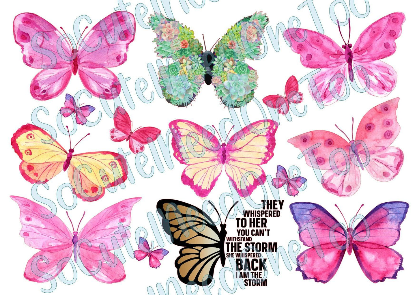 Watercolor Pink Butterflies Waterslide Decals - SoCuteINeedOneToo