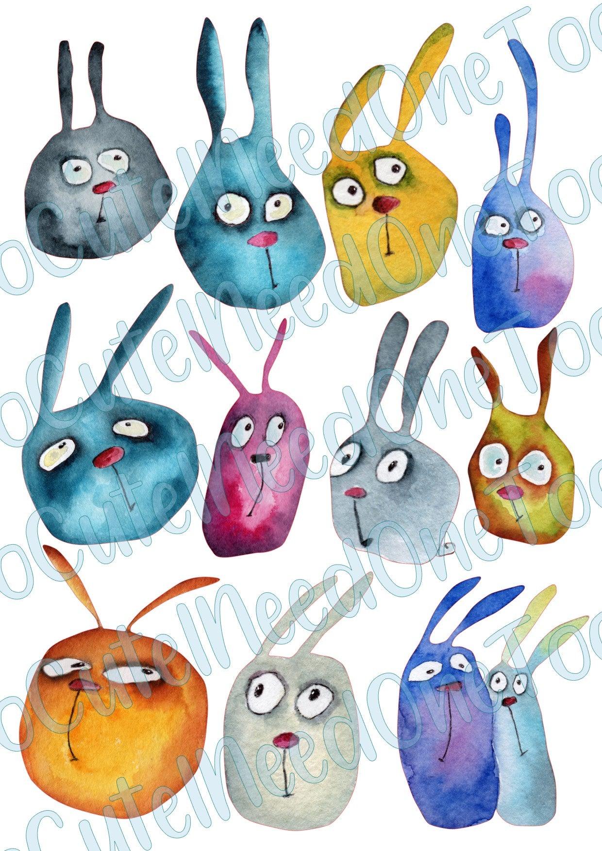 Watercolor Rabbit Heads Waterslide Decals - SoCuteINeedOneToo