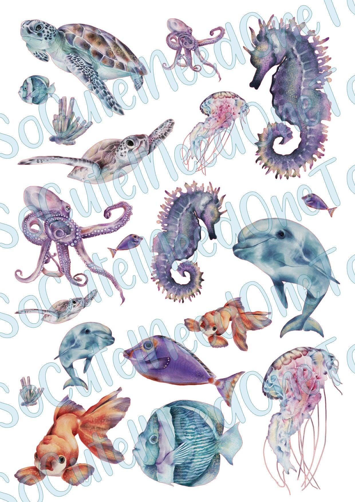 Watercolor Underwater Animals Waterslide Decals - SoCuteINeedOneToo