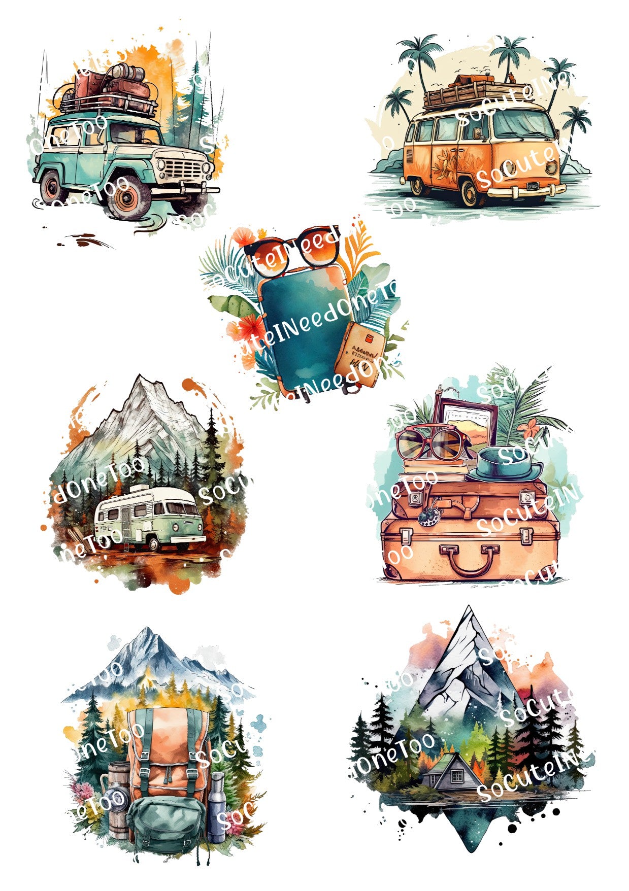 Watercolor Van Life Waterslide Decals - SoCuteINeedOneToo