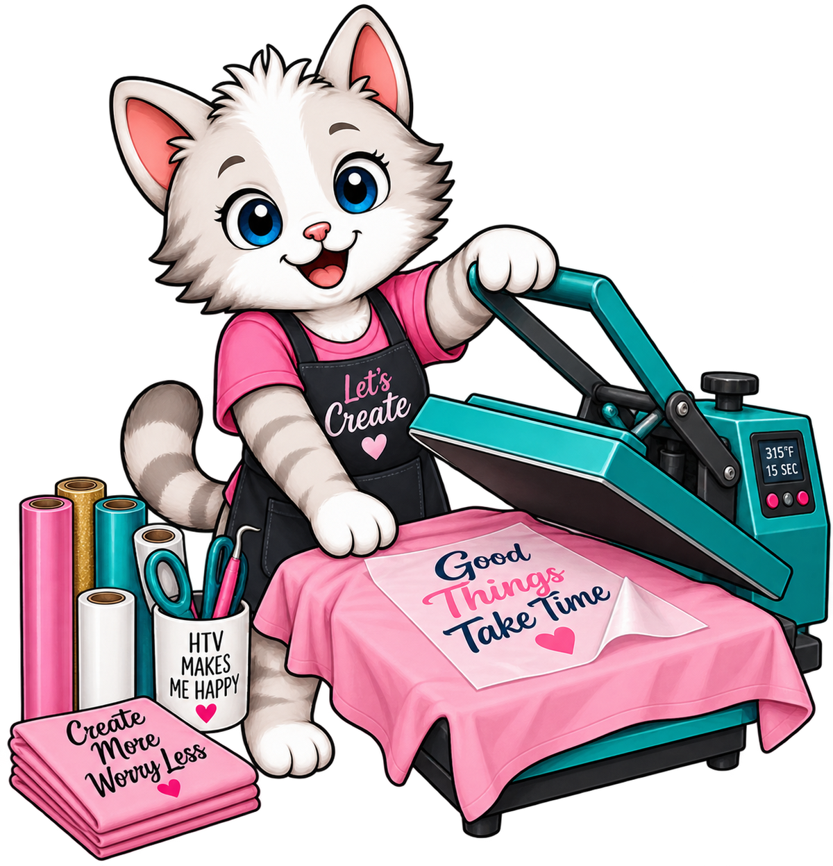 Bobcat mascot using a heat press for HTV iron-on transfers