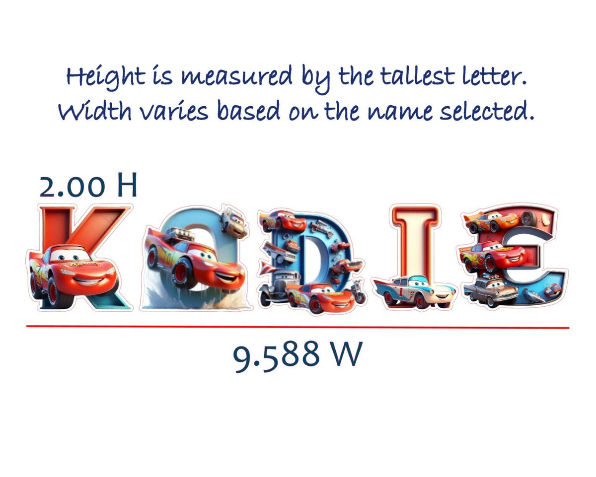 Race Car Alphabet Stickers | Custom Name Stickers | White or Clear | Personalized Kids Lettering | DIY Crafts & Tumblers