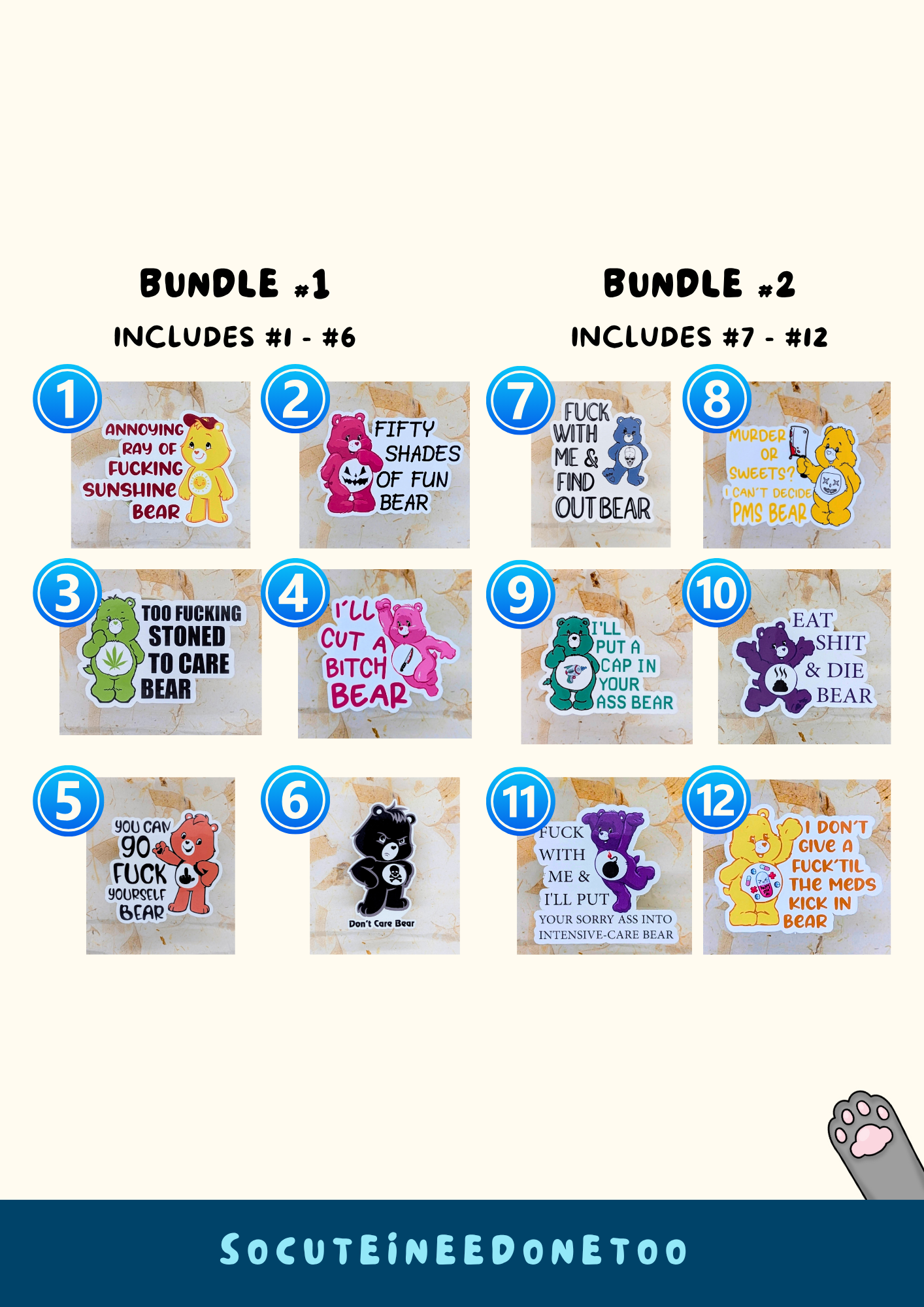 Collection of 'Care Bear' themed Adult Stickers.